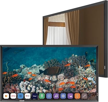 Soulaca 43" Black Frame Smart TV Mirror ATSC 4K webOS Modern Home Display | Gallery Mode Display Fireplace Feature Wall Ready Luxury Home Decor Modern Interior Design WiFi & Bluetooth Connectivity