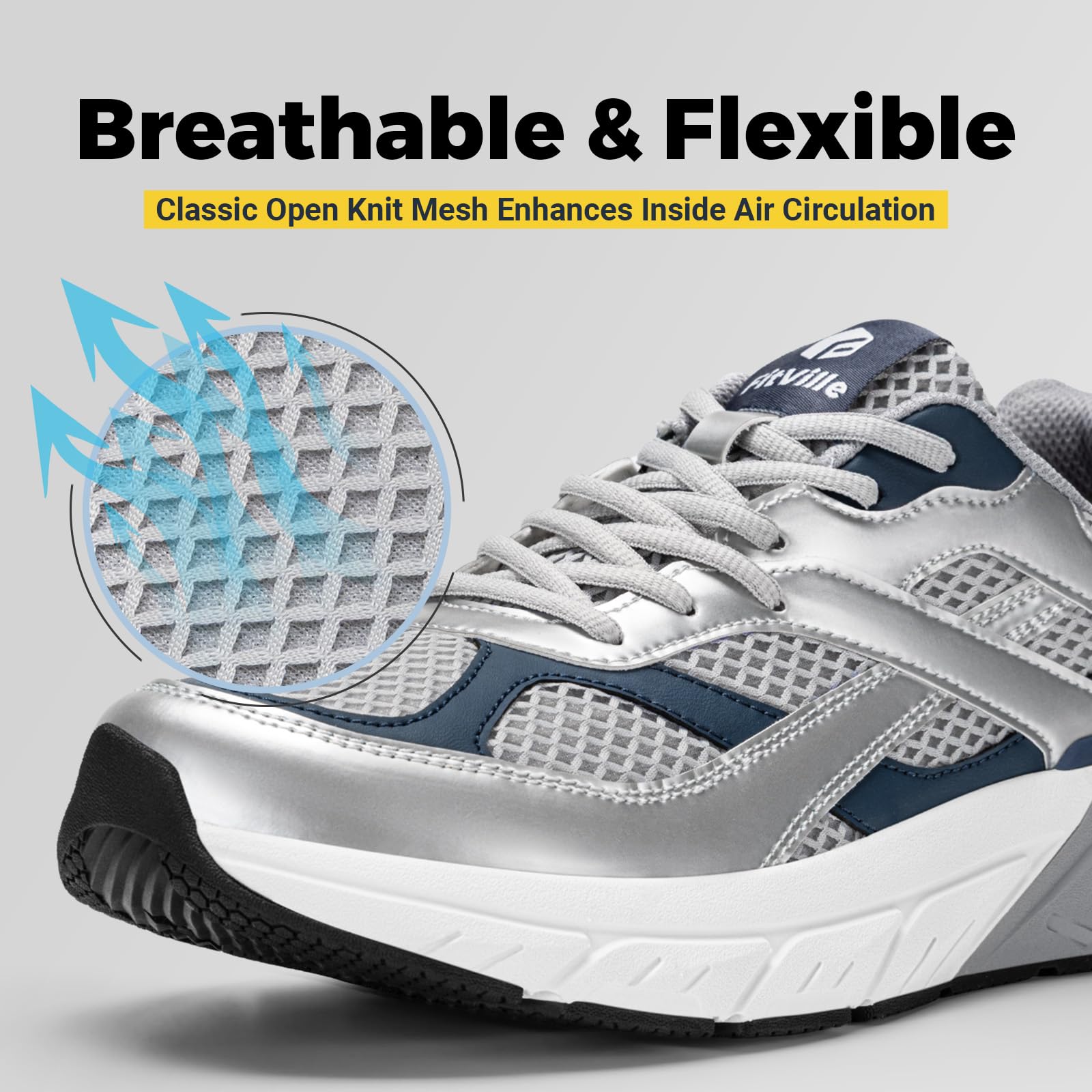 FitVille Extra Breite Laufschuhe Herren Sportschuhe Atmungsaktive Turnschuhe Walkingschuhe Dämpfende Staßenlaufschuhe Joggingschuhe Bequeme Sneaker Outdoor Fitness Rebound Neo V6