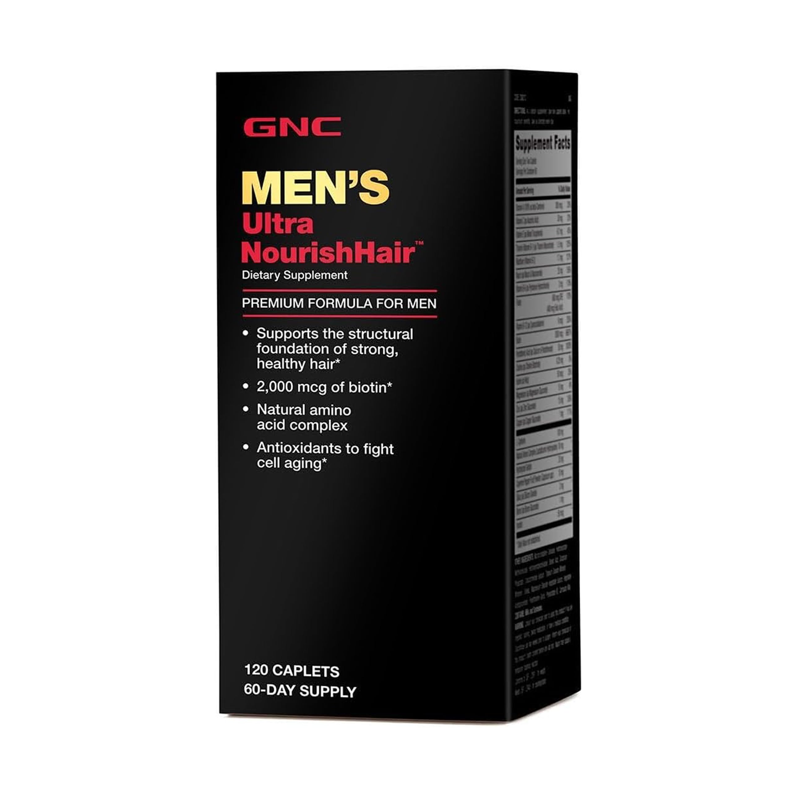 GNC Men's Ultra Nourish Hair Supplement, Strong Healthy Hair, 120 Caplets 120 Count (Pack of 1)
