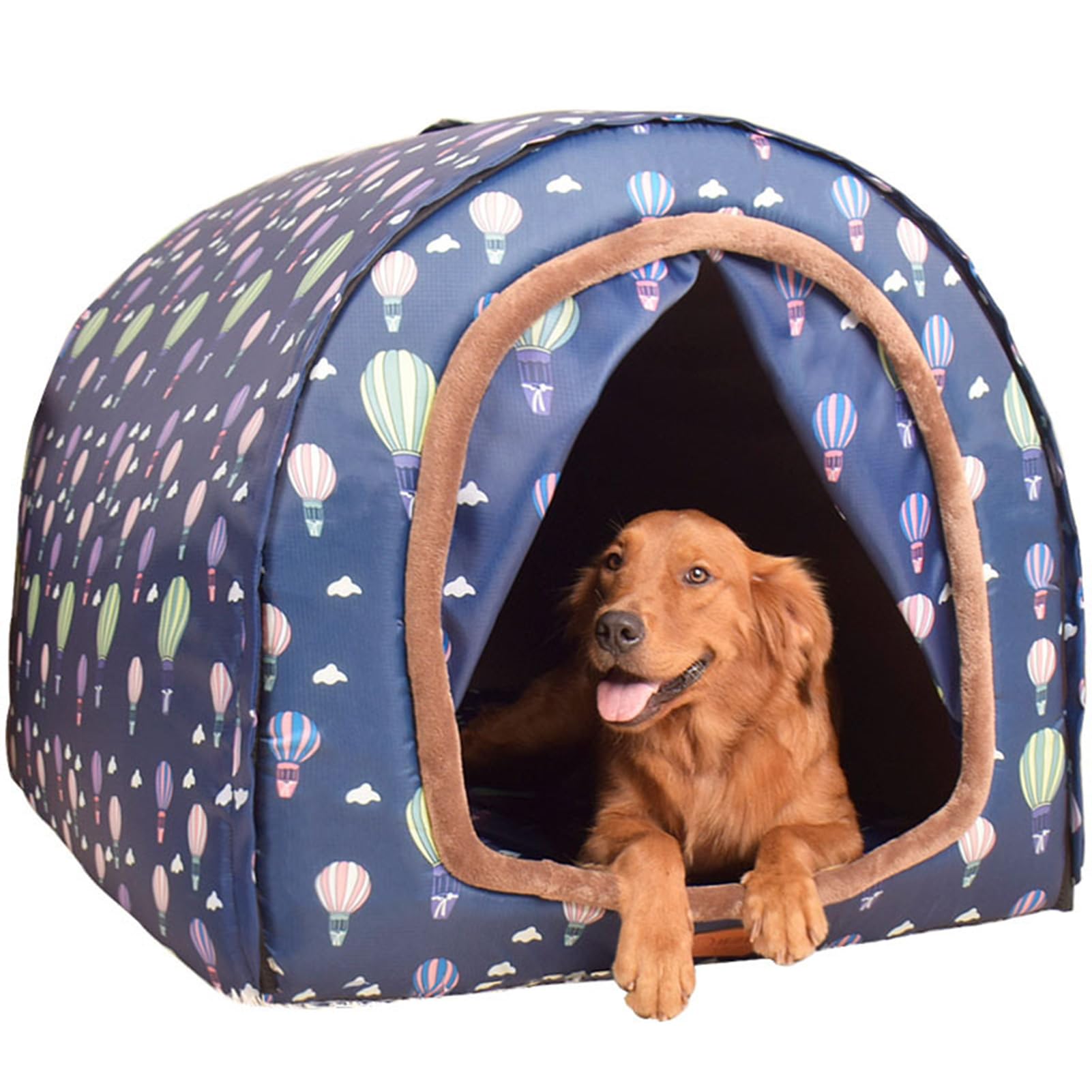 HAZARA Extra Large Pet House Dog Bed with Roof,Labrador Calming Cave Medium Washable Cushion and Curtain Anti Anxiety Chew Jumbo Small Tent,XL76*55 * 51cm