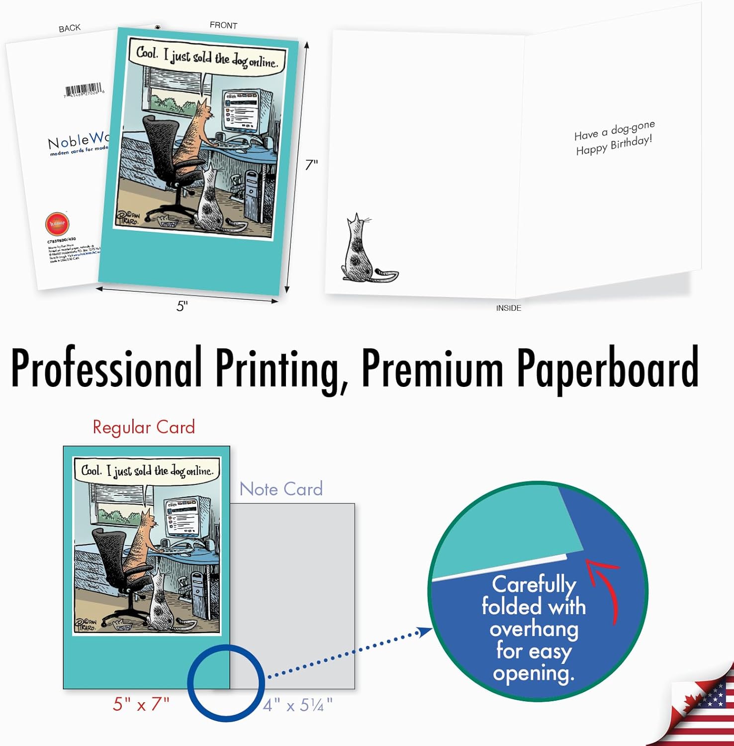 NobleWorks - Funny Dog and Cat Lovers Birthday Greeting Card with 5 x 7 Inch Envelope (1 Card), Kitten, Puppy, Bday Sold The Dog C7859BDG - Image 3