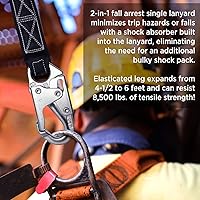 Vista 3 de AFP 6FT Single Leg Internal Shock Absorbing Safety Fall Protection Lanyard with Pelican Rebar & Snap Hook Heavy-Duty Webbing Roofer