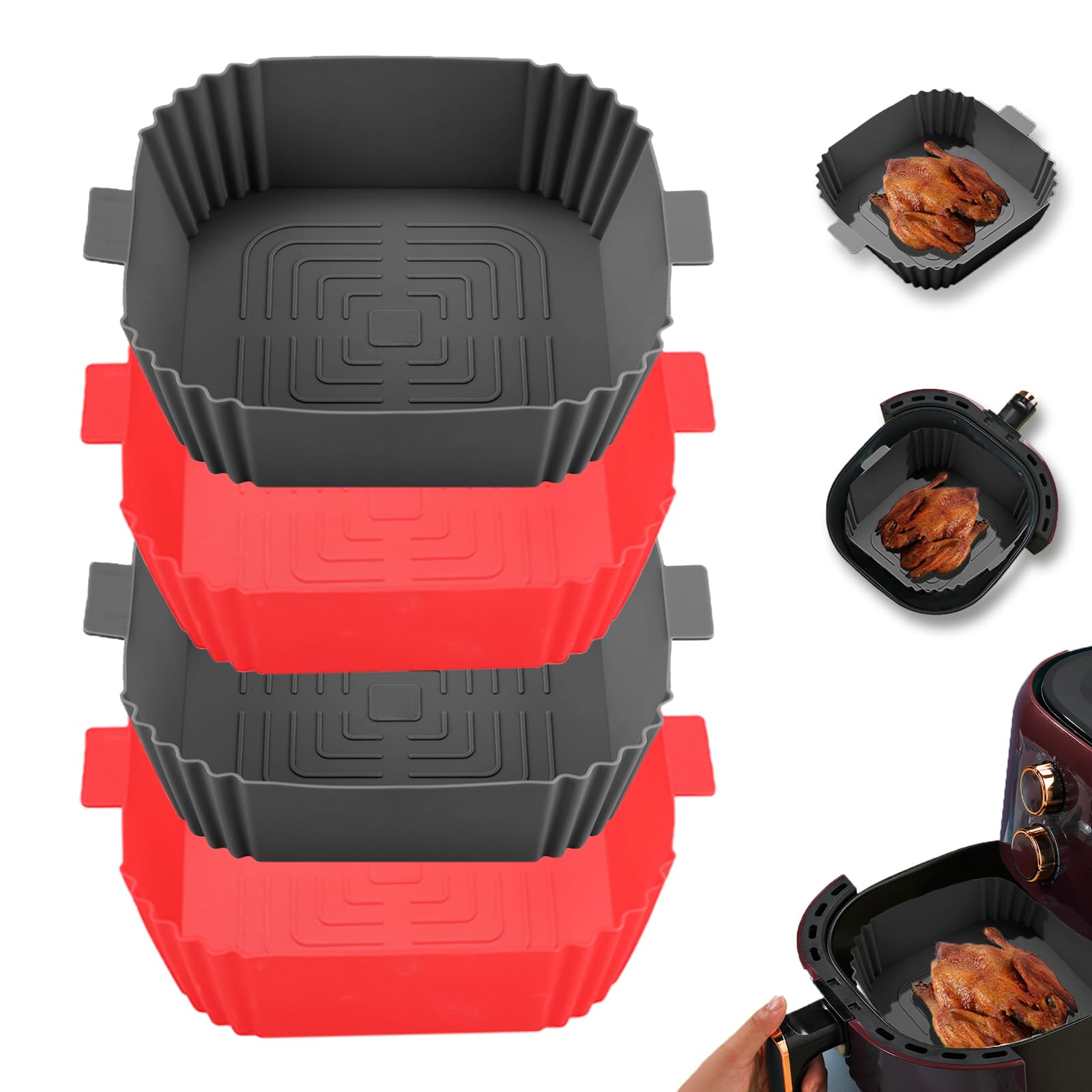 Air Fryer Silicone Liners,LYHOLKEER 4Pcs 7.6inch Reusable Square Silicone Air Fryer Liners for 3-6 QT,Food Safe Air Fryers Oven Accessories,Replacement Of Flammable Parchment Liner Paper