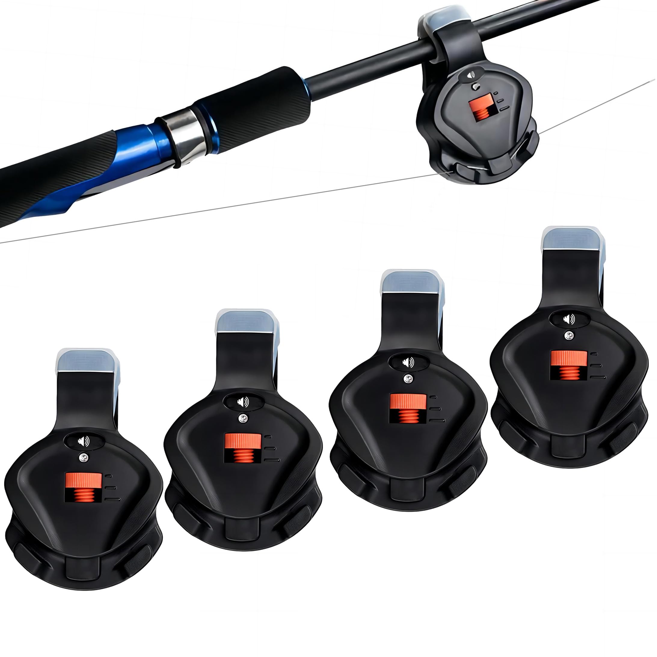 Mengshen Indicateur de touche de pêche, sonnerie d'alerte électronique avec son et lumière sensibilité du volume réglable à clipser sur la canne à pêche