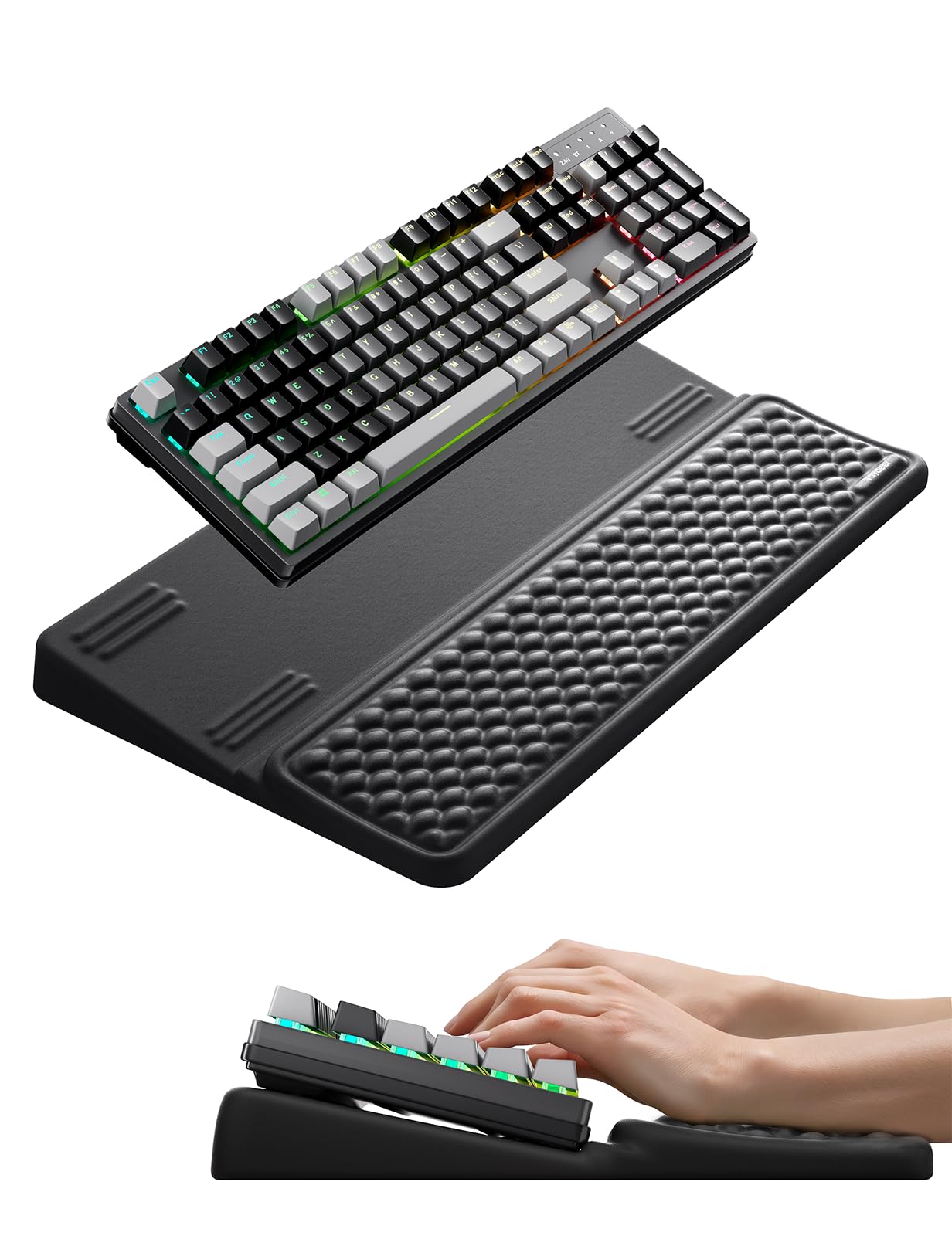 Vaydeer Extra-Large Wrist Rest with Keyboard Stand, Ergonomic Wrist Support Pad, Soft Memory Foam Wrist Cushion for Mechanical 100% Full-Size Keyboard, Carpal Tunnel Pain Relief, Black