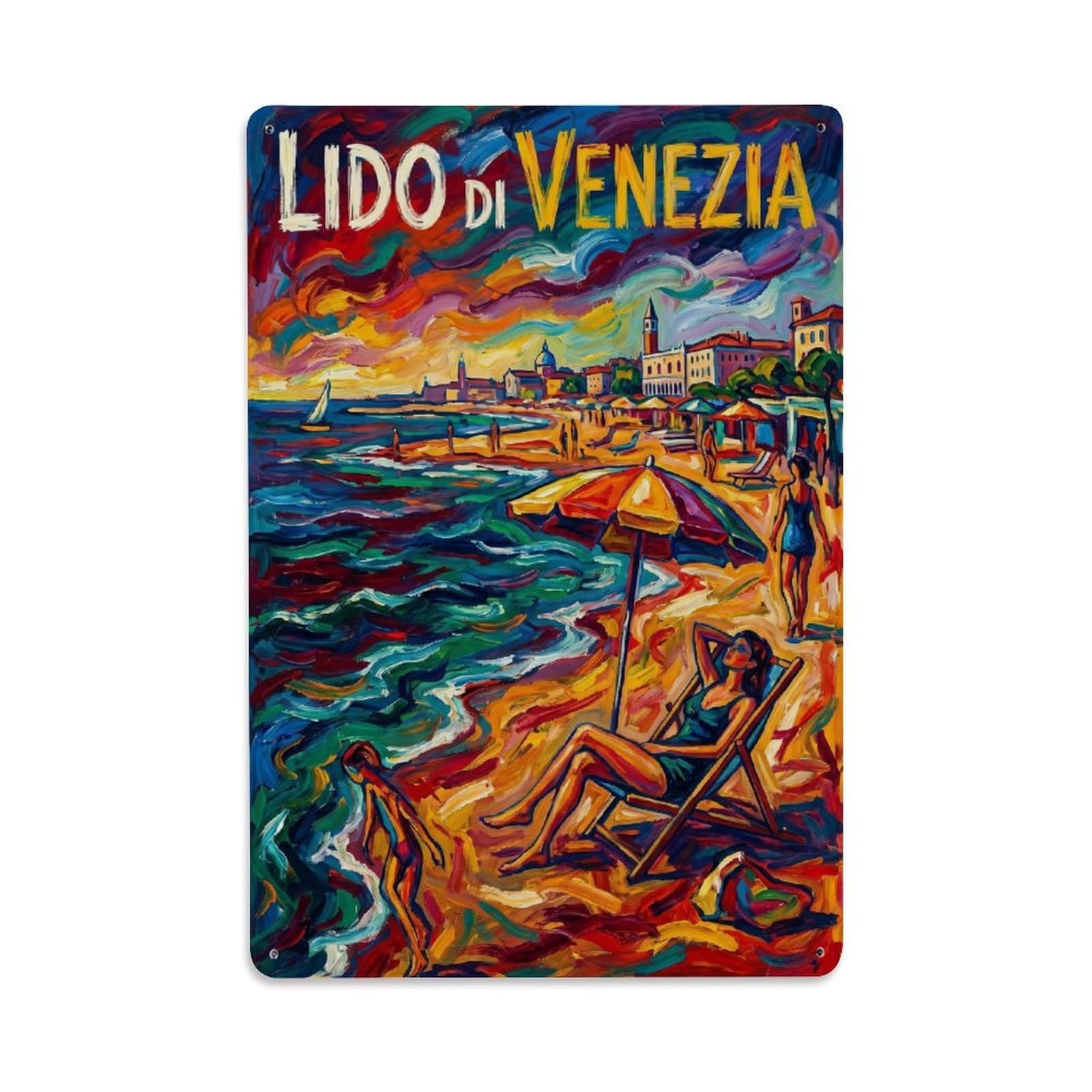 Olhnbad Style Lido Di Venezia Italy Beach Expressionist Travel Metal Tin Sign