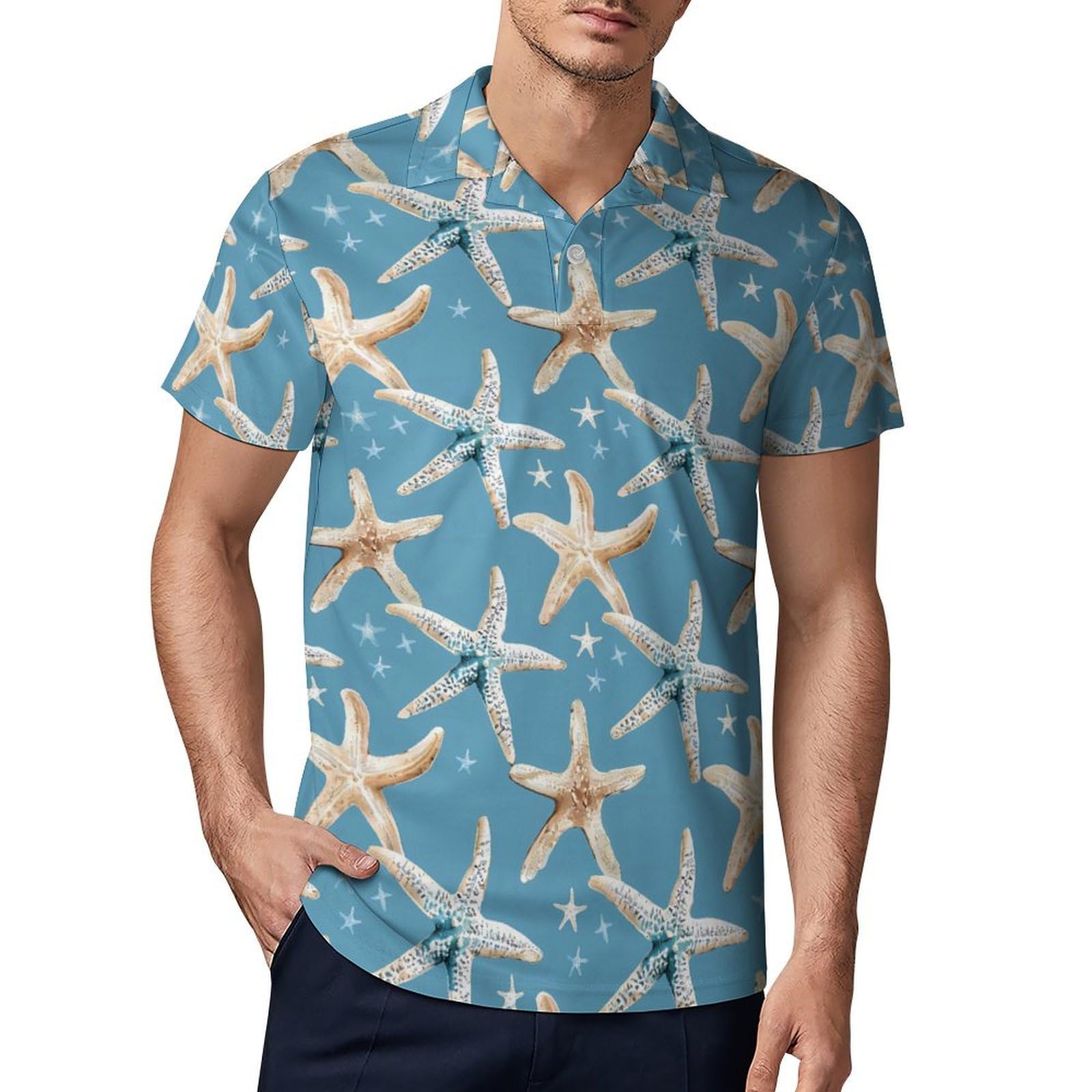 Starfish Shell Novelty Men's Short Sleeve Shirts Funny Golf Tennis Work T-Shirt Sport Tee S