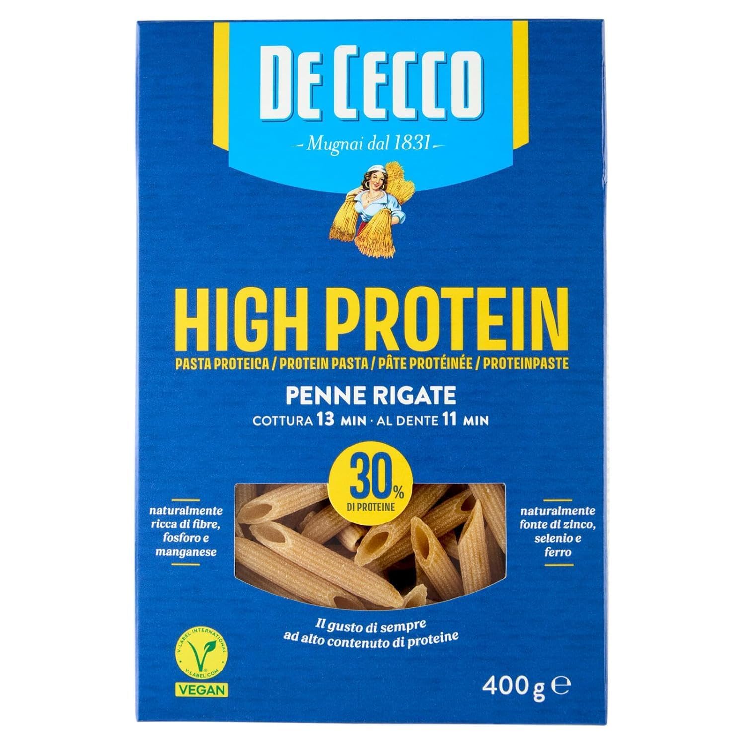 Italian Gourmet Bundle High Protein Pasta 12x 400g + Italian Gourmet Polpa Gratis – Proteinreiche Penne Rigate mit 30% Protein, Vegane High Protein Nudeln für Fitness, Muskelaufbau, Meal Prep