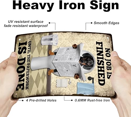 Miniatura 3 de GLOBLELAND Letrero de metal vintage con diseño de perro salchicha para baño, divertido póster de placa de arte retro con texto en inglés "No Job is