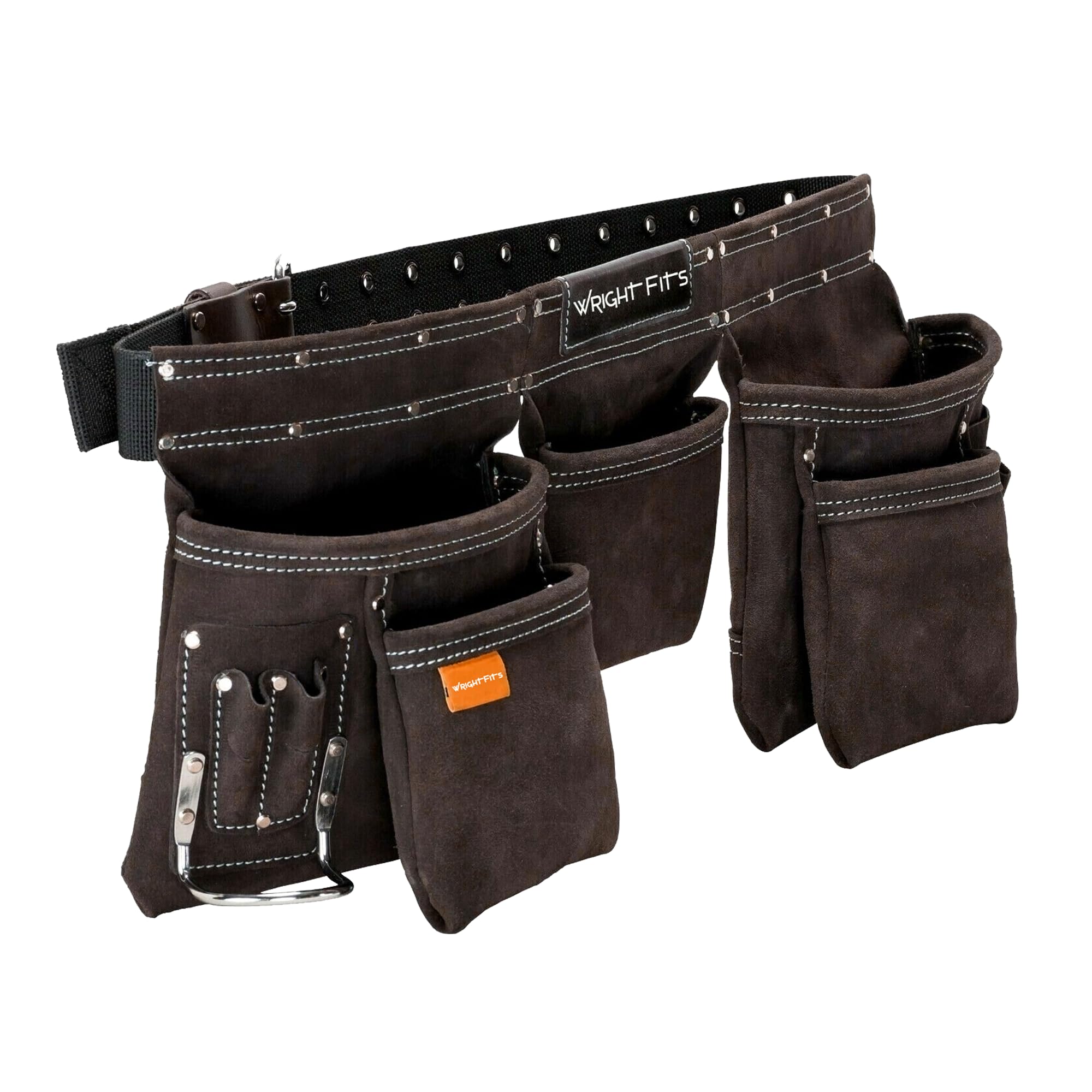 9 Pocket Leather Apron Tool Belt – Heavy Duty Double-Stitched Tool Pouch with Multi Pockets, Adjustable Waist Work Storage Organiser with Hammer Loop for Electricians & Carpenters