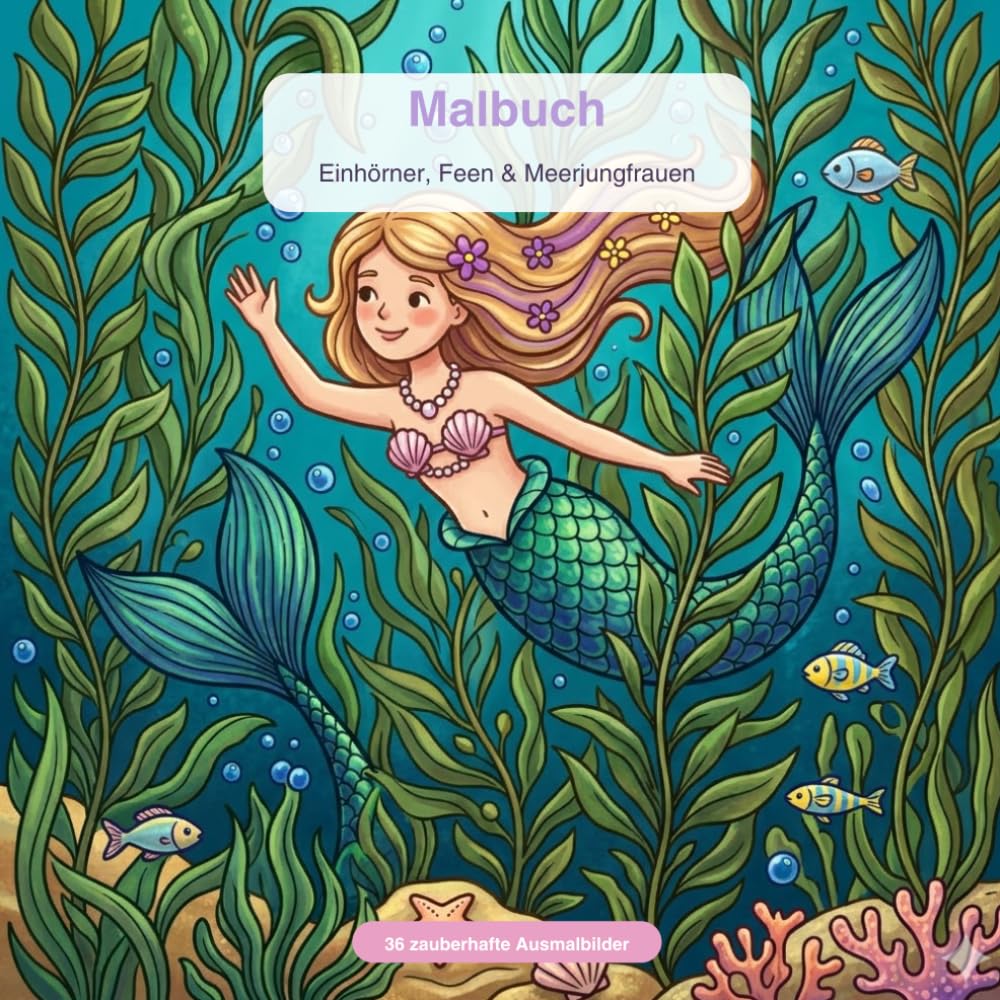 Malbuch: Einhörner, Feen & Meerjungfrauen