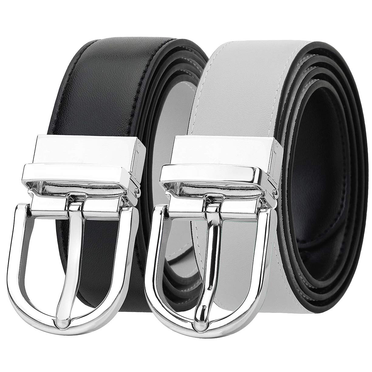 Falari Reversible Belt Genuine Leather Fashion Belt With Single Prong Buckle For Women Youth Kids (1 Belt for 2 Colors)