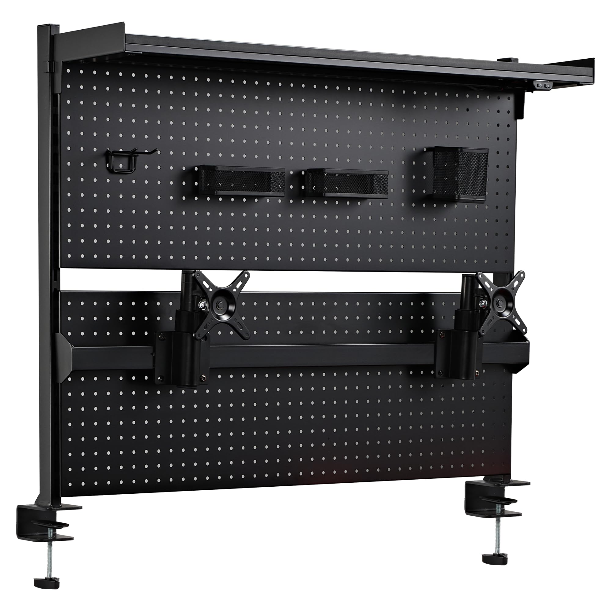 EUREKA ERGONOMIC Desk Pegboard,Panneau perforé en Acier avec Double Support pour écran,Accessoires de Bureau d'ordinateur pour Bureau, 4 Accessoires à Suspendre modulaire,110 × 29 × 86,8 cm, Noir