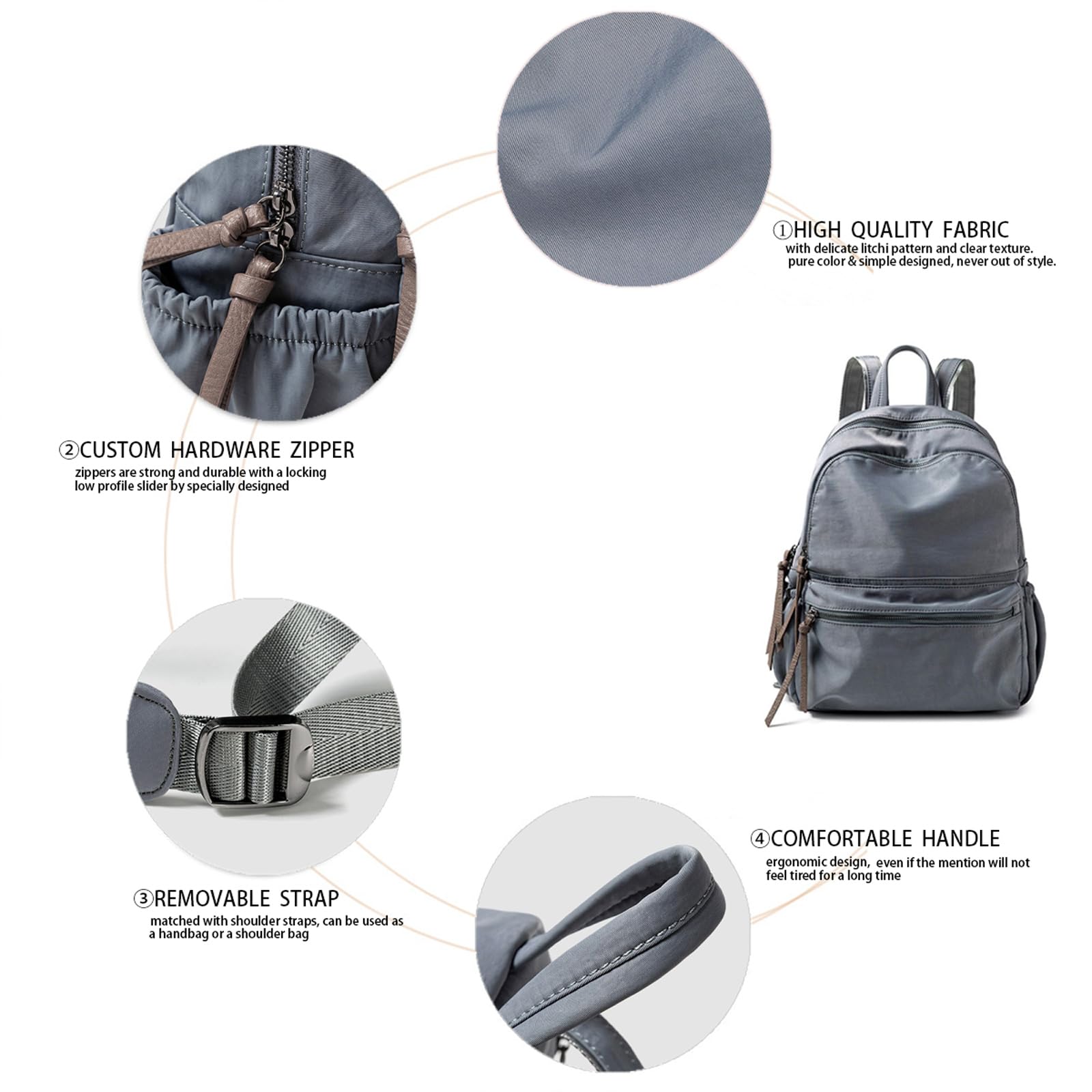 BUKESIYI Mujer Bolsos Mochila Niña Vestir Antirobo Pequeña Casual Nailon Piel Bandolera Portatil ES78596 Fekete