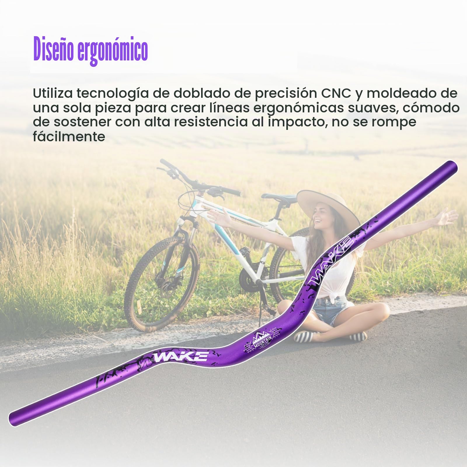 WAKE Manillares para Bicicleta 31,8mm*780mm Extra Largos Manillar Ancho Mangos de Aleación de Aluminio 55mm Riser Bar para MTB Ciclismo en Carretera (Morado)