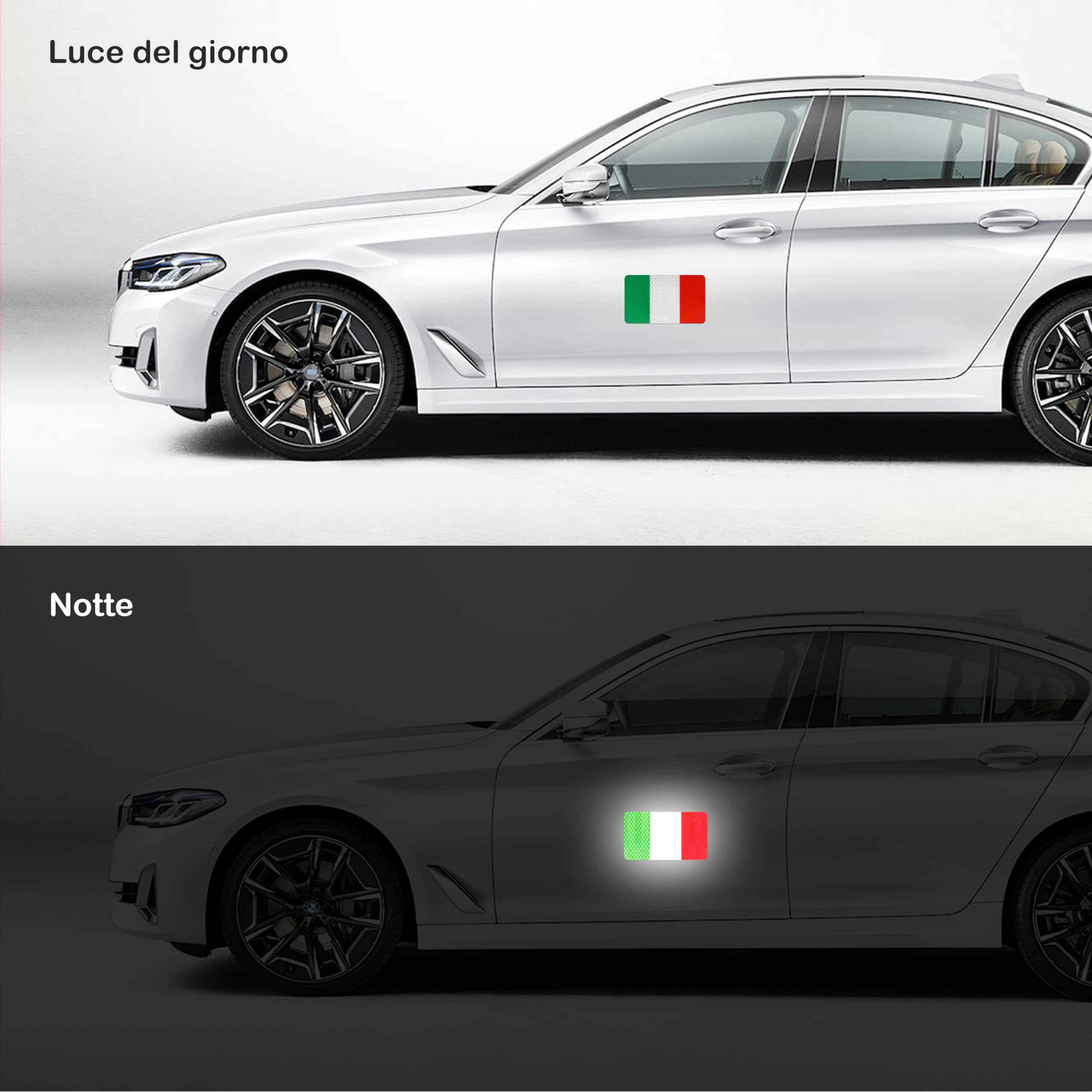 Magneti per Auto Adesivi Patriottici Riflettenti con Bandiera dell'Italia Confezione da 2, Senza Adesivo e Alta Luminosità, Avvertenza di Sicurezza Pellicola Riflettente Magnetica