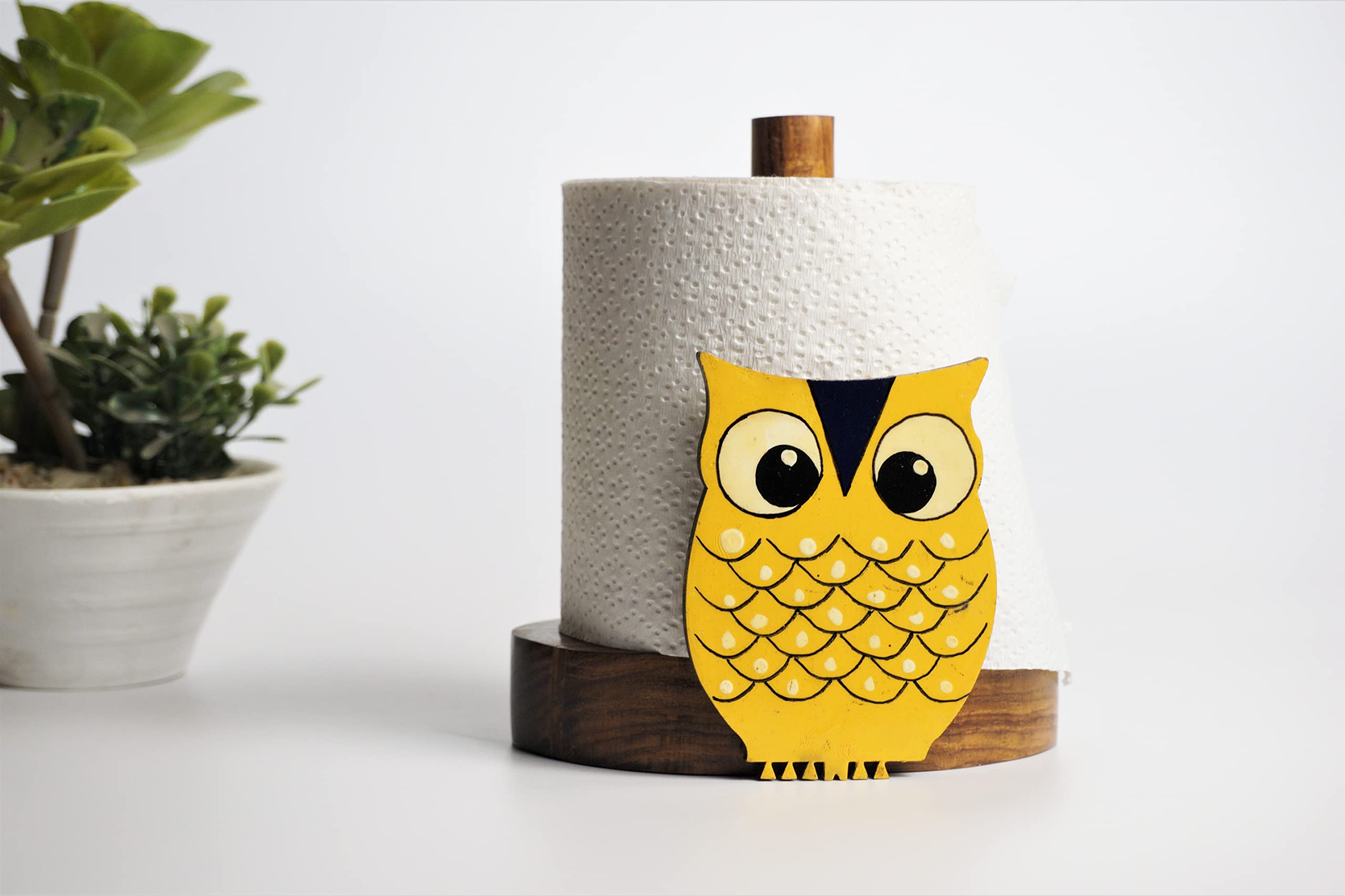 Culturway Rosewood Tissue Roll Holder - Kitchen & Toilet Napkin Stand with Owl Design