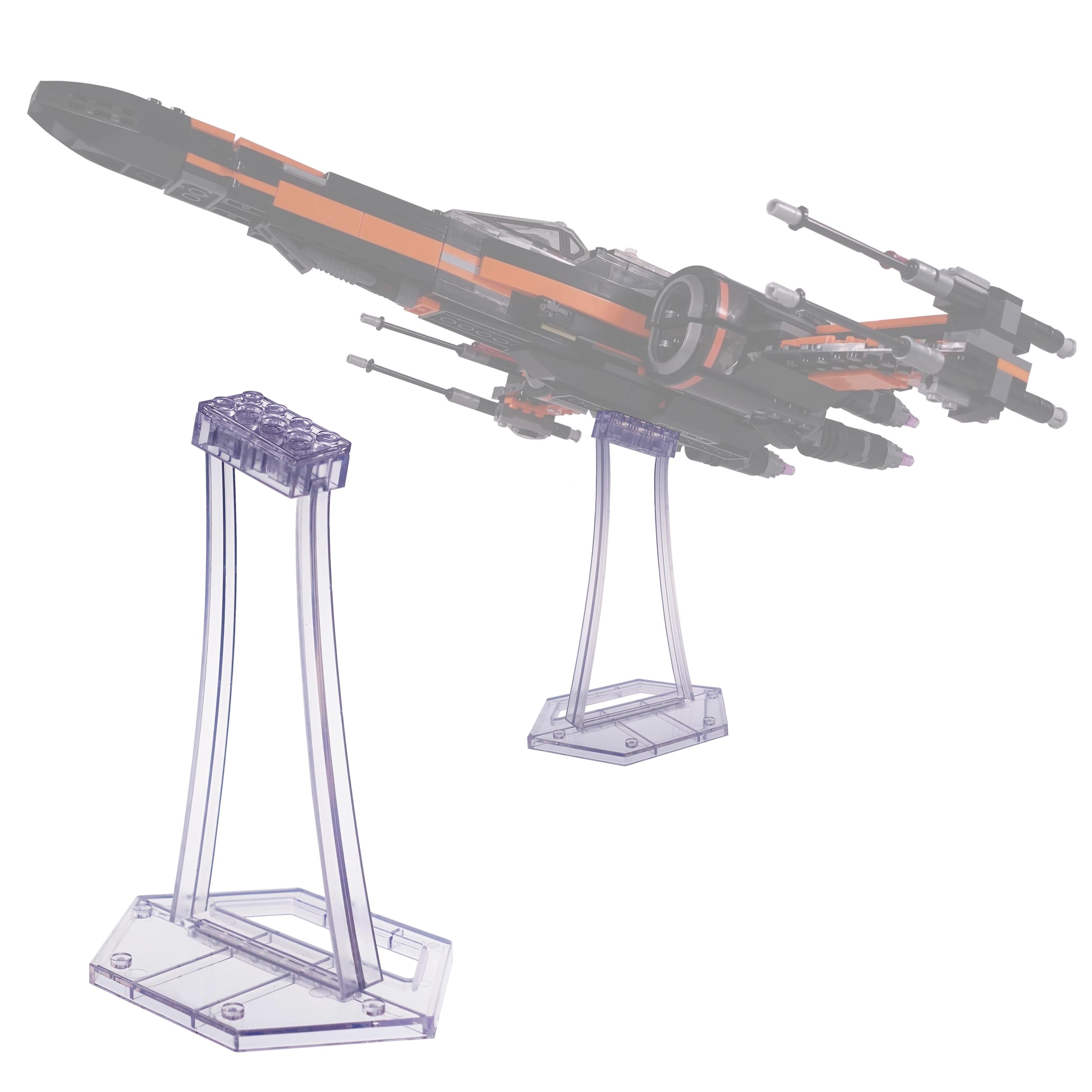 BrickVisions Display Stand for LEGO 75393 9493 75273 75301 75102 75218 X-wing Starfighter, 75347 TIE Bomber, 75316 Mandalorian Starfighter Kit, Angle Display, Plastic Transparent Display Stand only.