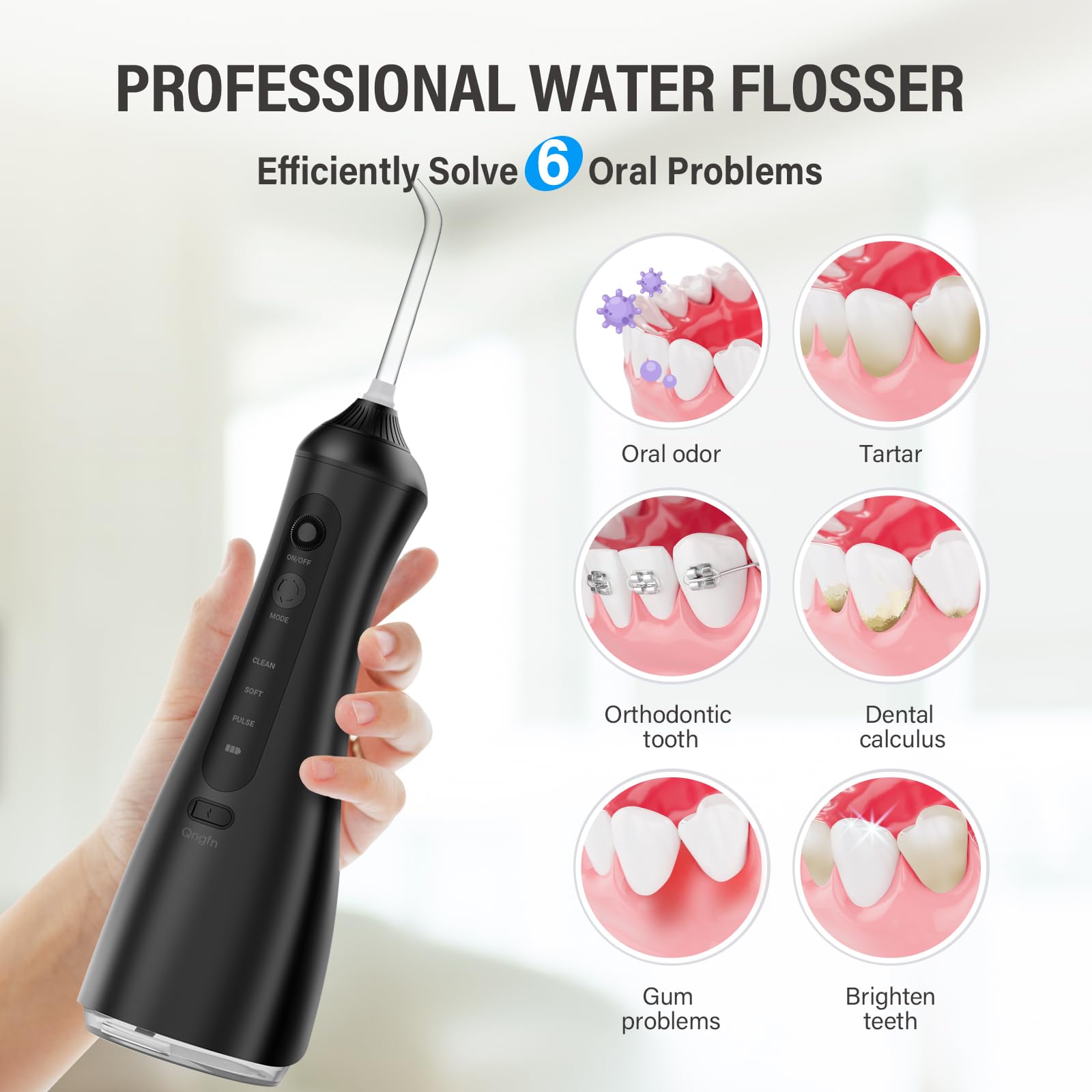 Púas de hilo dental de agua para limpieza de dientes inalámbrica, 60-160 PSI de alta presión, portátil, eléctrico, limpiador de dientes, cable USB C de 320 ml, irrigador oral recargable para viajes en
