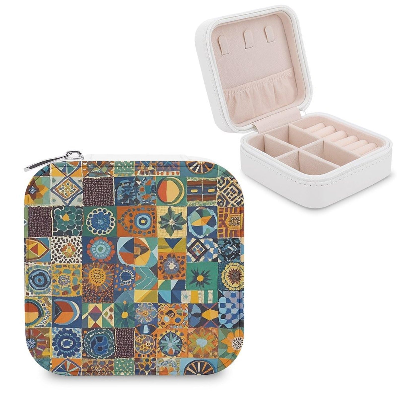 FekiLoot African Style Patchwork Jewelry Case Personalized Leather Jewelry Box Mini Travel Jewelry Case Small Portable Jewelry Organizer for Ring Earrings Necklace Bracelet