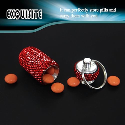 Miniatura 4 de Pastillero para pastillero con diamantes de imitación de cristal, portátil, impermeable, con llavero, para viajes, al aire libre, camping (Color Ab)