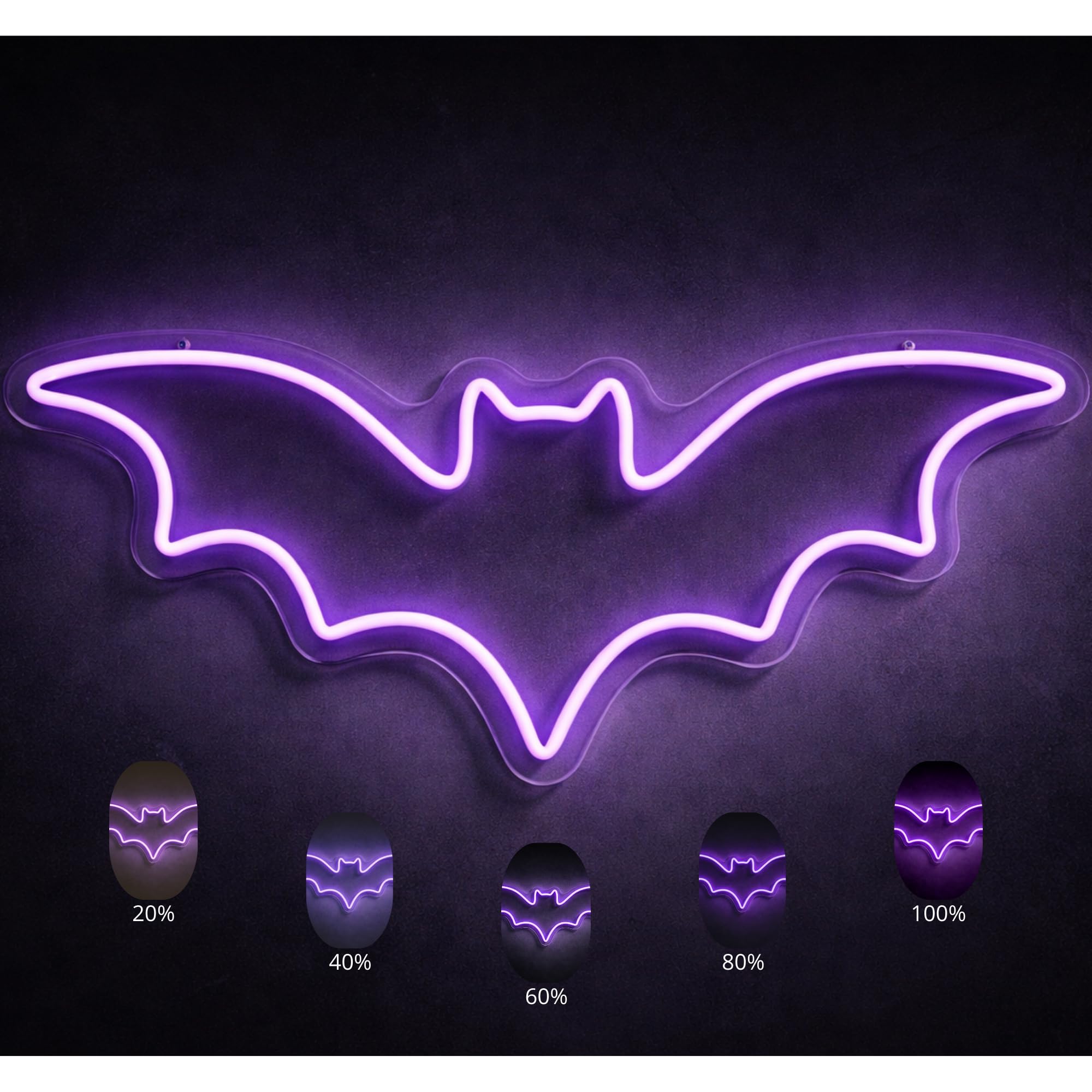 Neón Murciélago LED Grande (50x20 cm) | Cartel Luminoso Dimerizable Gaming Profesional | Decoración Setup Streamer