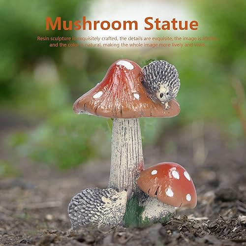 Miniatura 4 de Pyhodi 1 par de decoración de jardín de hongos erizos de resina, hongos erizos de resina, adornos en miniatura de animales al aire libre,