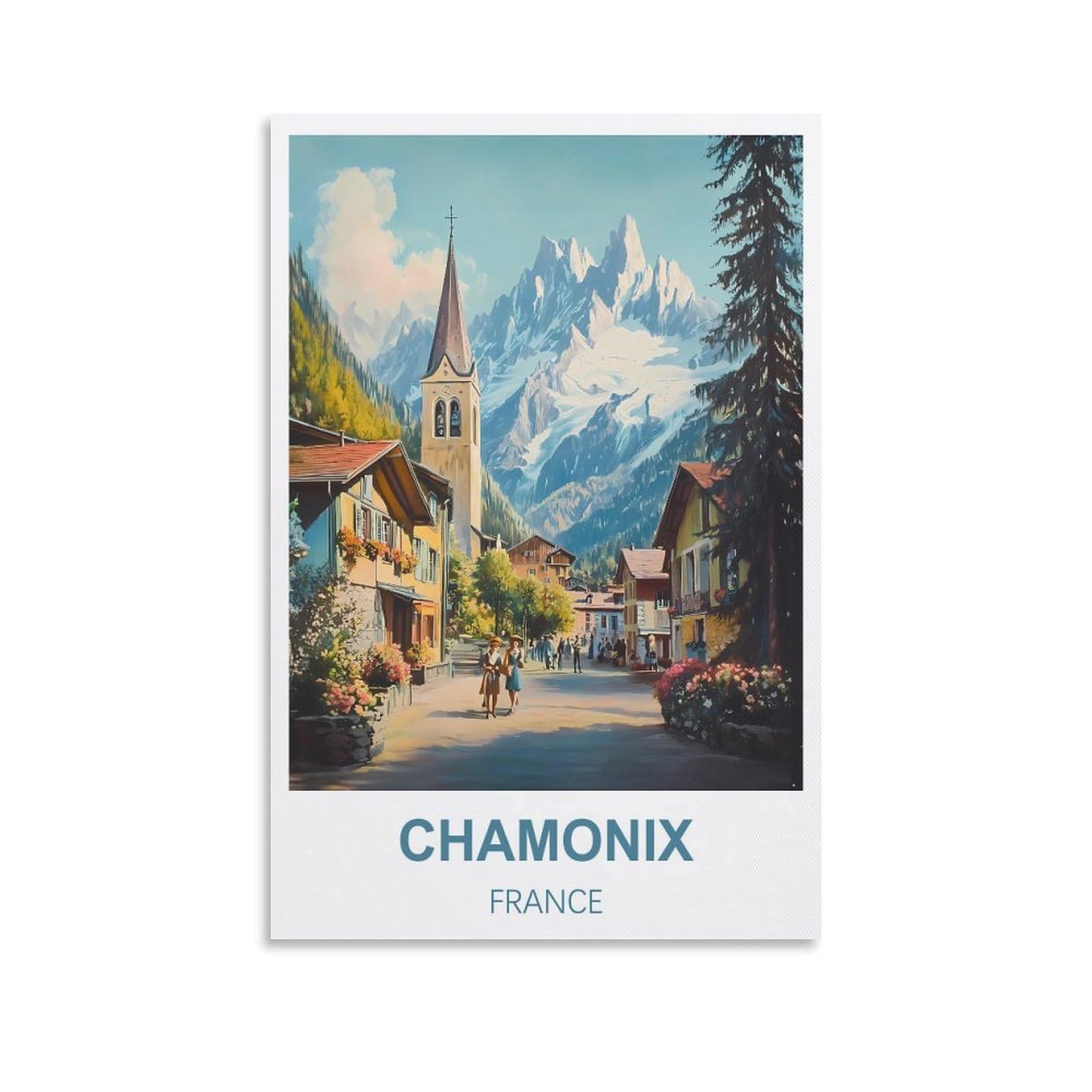 Vintage Metal Art Plaque Chamonix France Retro Wall Art Decor Iron Painting for Bathroom, Kitchen, Pub, Garden, Coffee 30x40cm