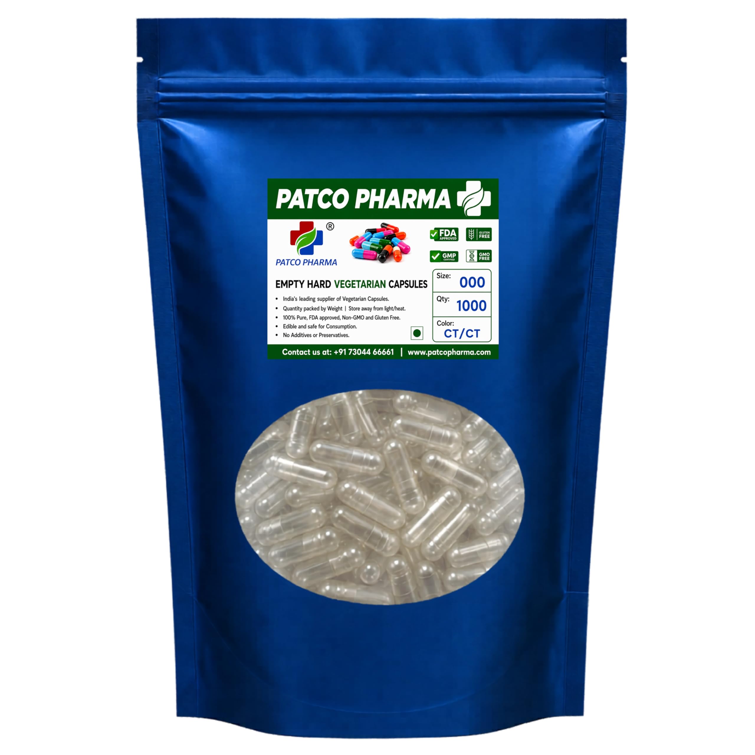 patco pharmaceuticals Patco Pharma Size 000 Clear Vegetarian Capsule - Pack of 250-picture-29