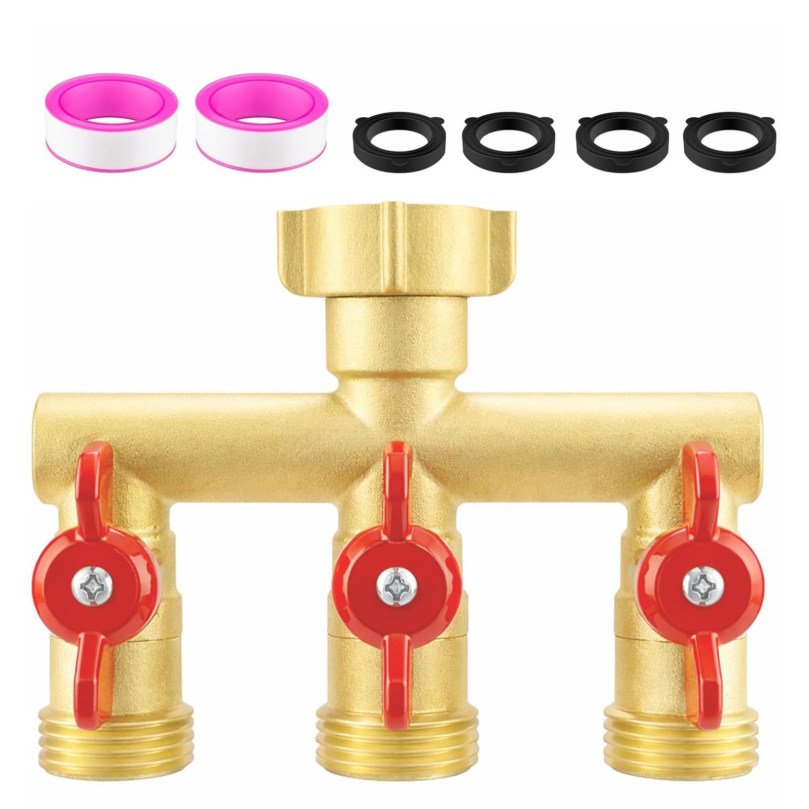 Msioytog Multicolor 3 Way Garden Hose Splitter Heavy Duty 3 Outlet Brass Pipe Hose Divider For Outdoor Watering And Irrigation Leakproof Outdoor Spigot Adapter