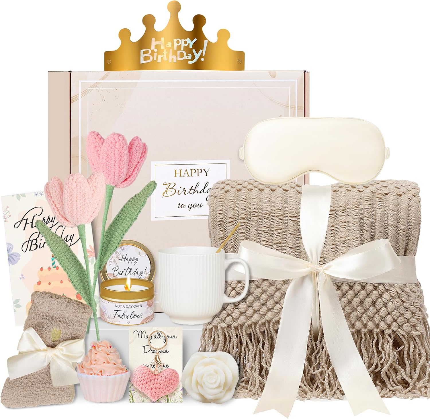 Birthday Gifts for Women - 13PCS Unique Happy Birthday Gifts Basket for Mom Her Best Friend Sister Wife Girlfriend Coworker - Relaxing Spa Self Care Package Valentines Day Gifts Set (Vanilla)