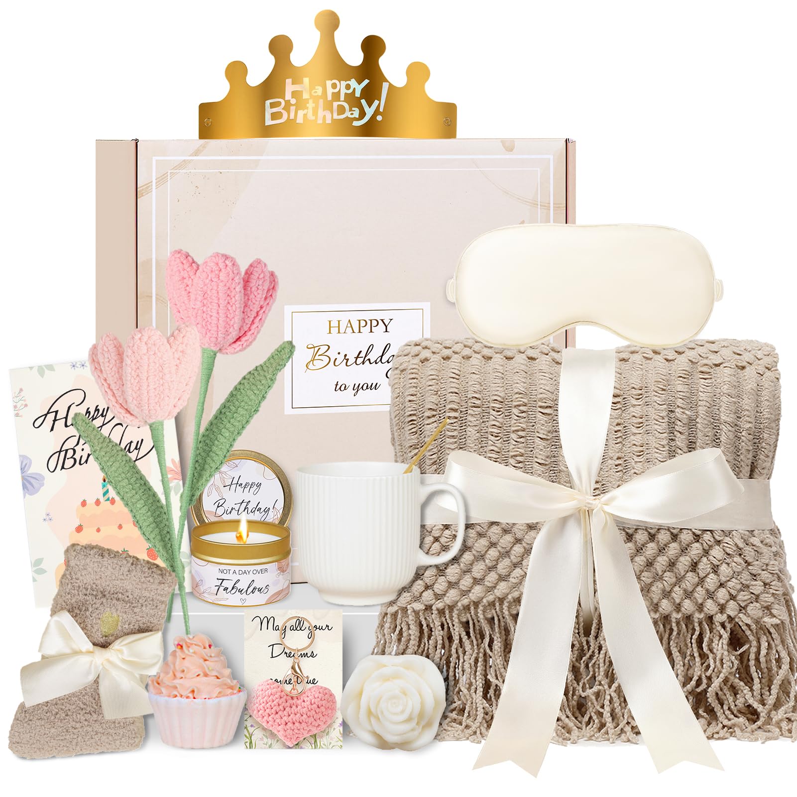 Birthday Gifts for Women - 13PCS Unique Happy Birthday Gifts Basket for Mom Her Best Friend Sister Wife Girlfriend Coworker - Relaxing Spa Self Care Package Get Well Soon Gifts Set (Vanilla)-image-42