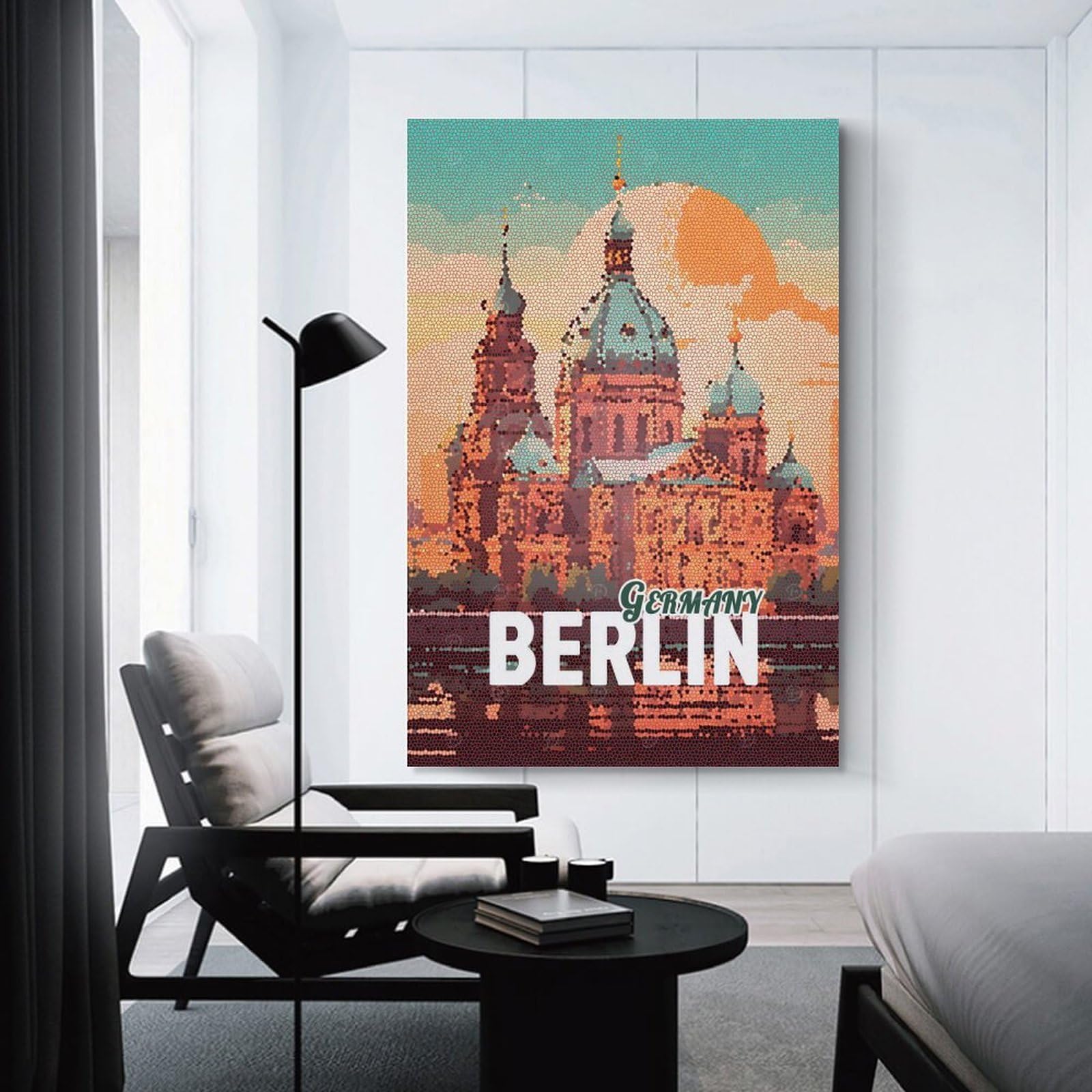 Junmoney Berlin Germany Mosaic Art Canvas Wall Art, 12x18inch(30x45cm), for Bedroom Decor, Cosy Corners Or Studios, Stylish Decor for A Restful Room Update