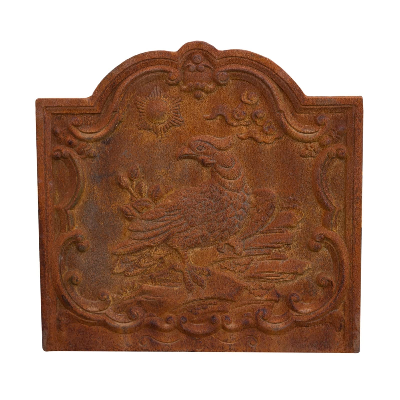 Biscottini Frontón con escudo 48 x 4 x 47 cm | Placa para chimenea funcional y decorativa | Frontón chimenea de hierro fundido