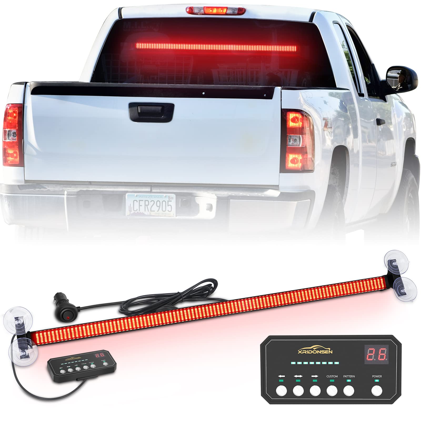 XRIDONSEN 35 inch Traffic Advisor Light Bar 144 LED Red Emergency Lights Warning Flashing Safety Front/Rear Windshield strobe Lights w/Controller for