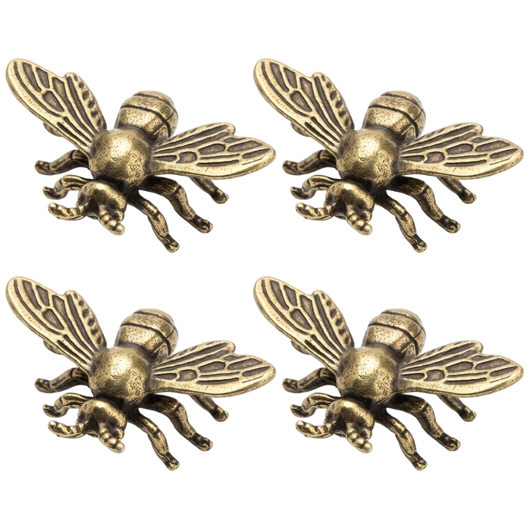 Otbushit 4Pcs Bee Figurines, Intricately Detailed Vintage Honey Bee Decor, Realistic Brass Sculptures for Home Desk Shelf Decor