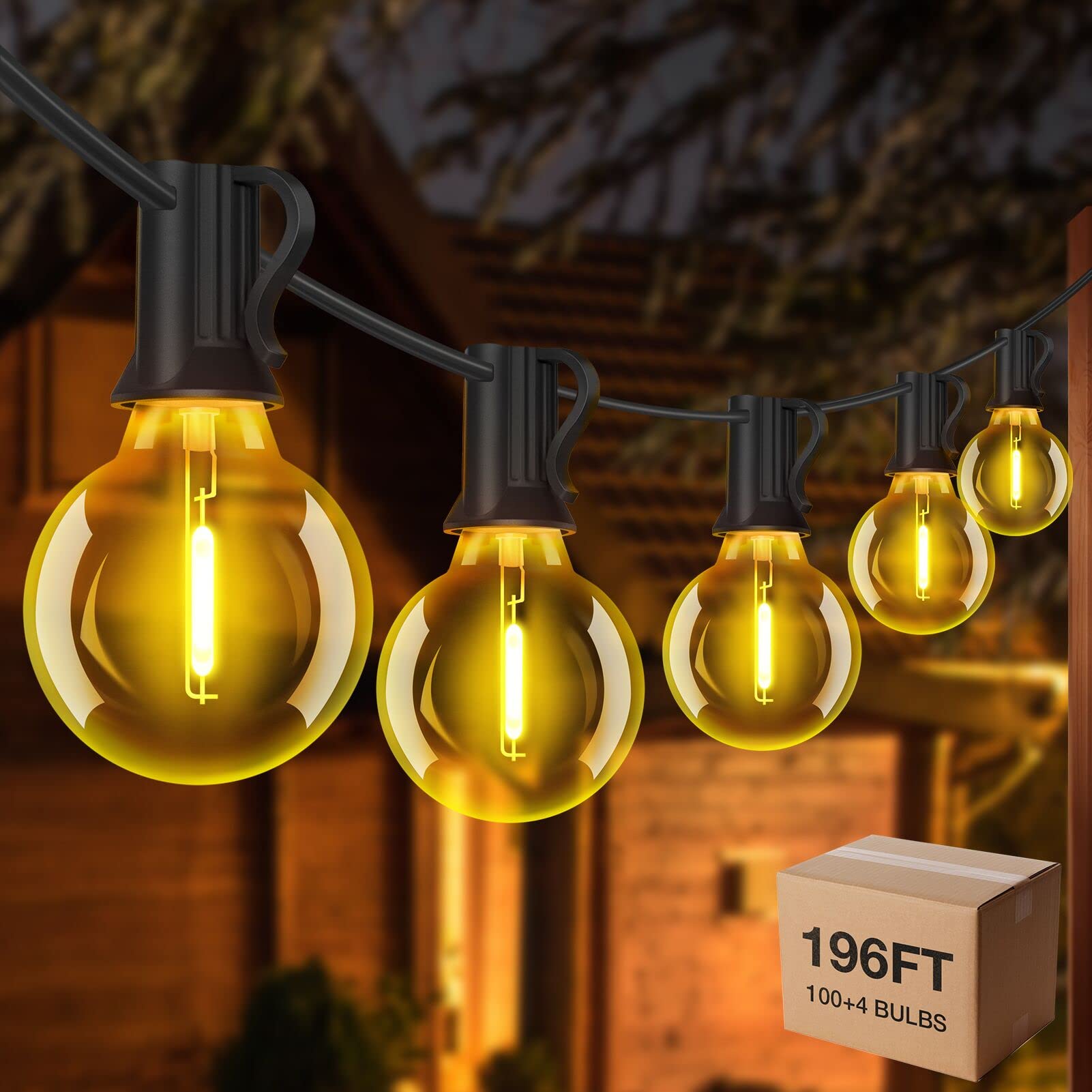 Hezbjiti 200FT Outdoor String Lights, Patio Lights 104 Shatterproof G40 Bulbs Waterproof Outside String Lights UL Listed Connectable Hanging Lights for Backyard Porch Balcony Bistro Party