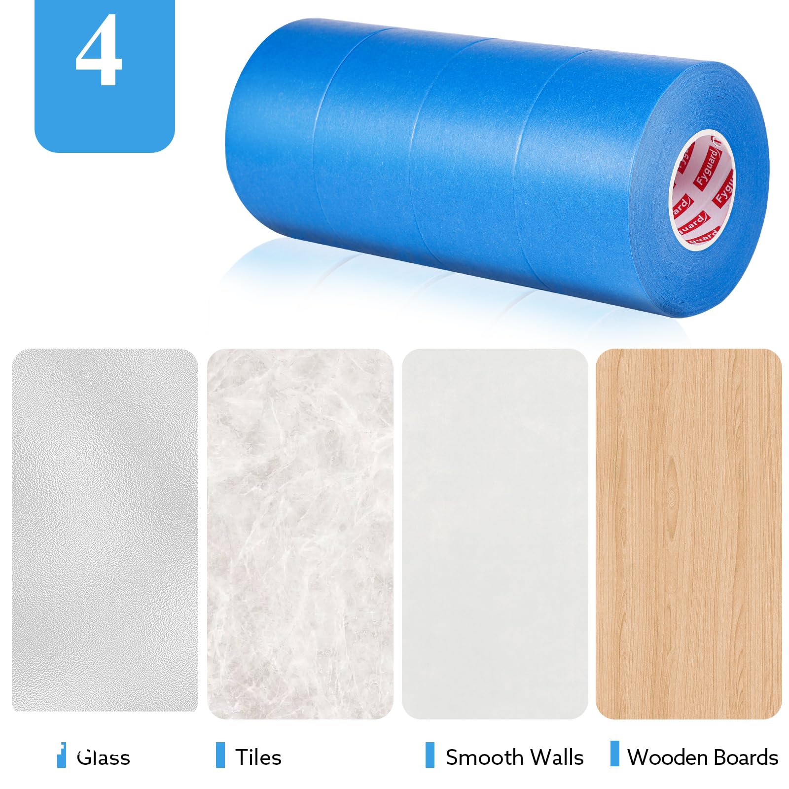 4 rollos de cinta adhesiva de pintor, 50 m x 48 mm, color azul, cinta adhesiva de pintor, cinta adhesiva universal para pintar, renovaciones y manualidades
