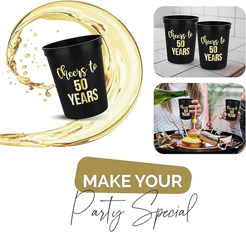 Miniatura 5 de Tazas decorativas de cumpleaños de Cheers to 50 años, paquete de 12, 16 onzas cada una, tazas de cumpleaños 50, recuerdos de fiesta para mujeres y