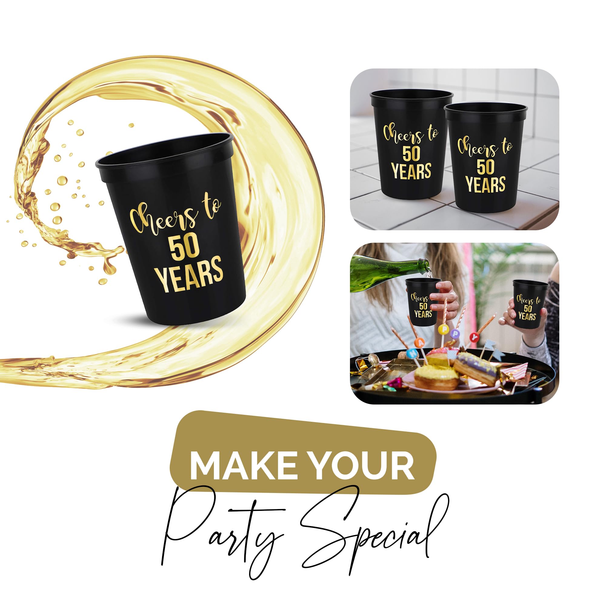 50th Birthday Cups - 12 Pack 'Cheers to 50' -5 50th Birthday Cups - 12 Pack 'Cheers to 50' -5
