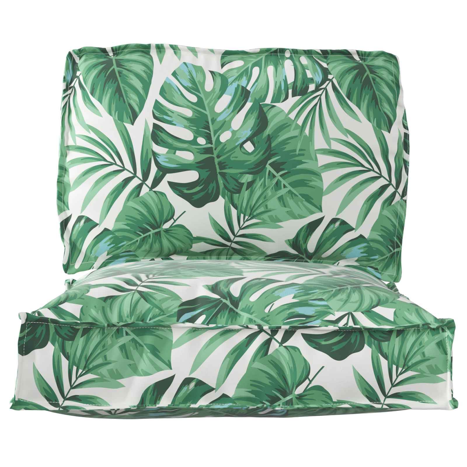 Palettenkissen Set 2er Pack Palettenauflagen Grünes Blattmuster Sitzkissen 80x80 cm und Rückenkissen 80x40 cm Polster aus Oxford-Gewebe für Outdoor Garten Terrasse