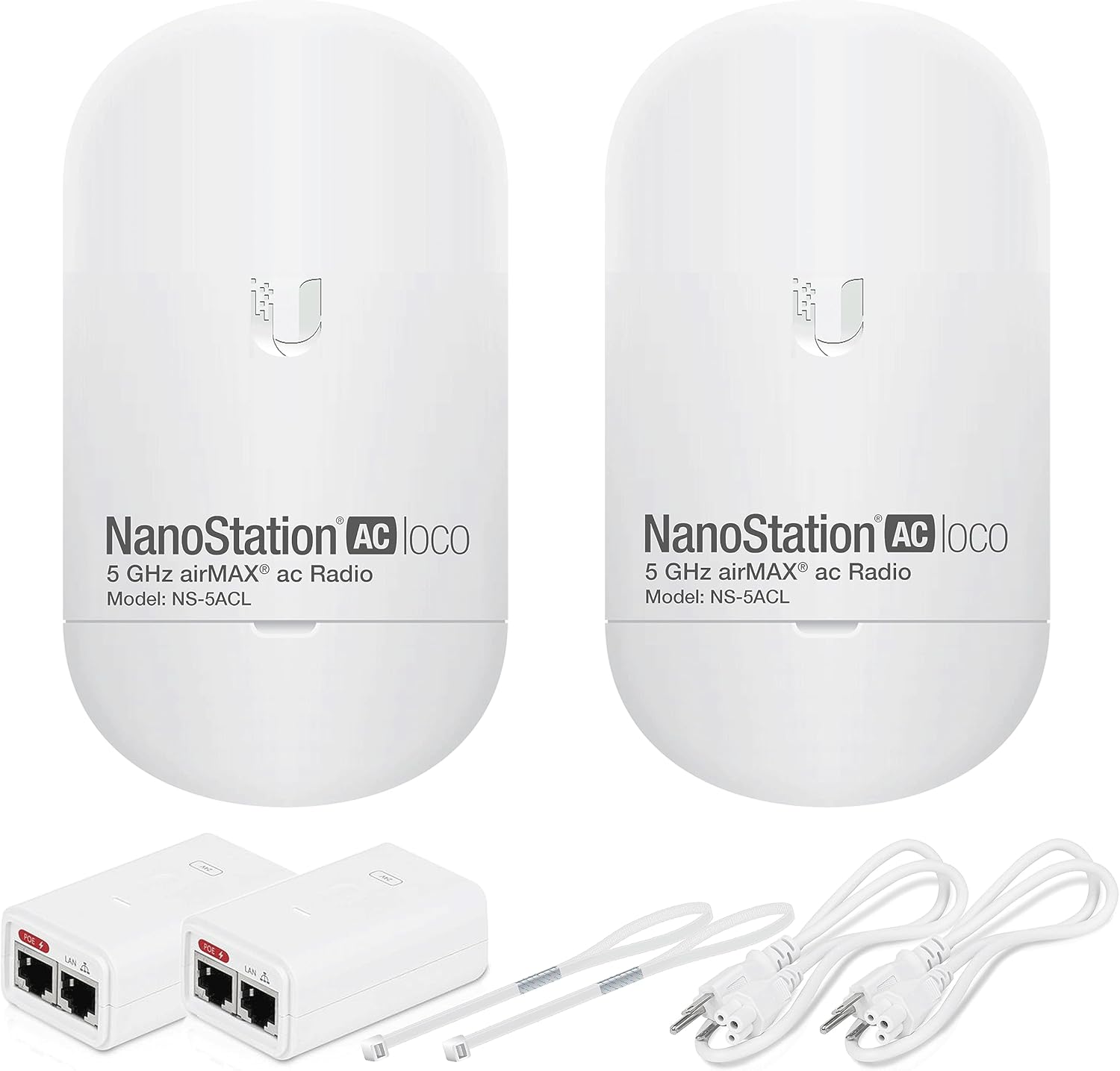 Wireless Bridge Ubiquiti LOCO5AC PRE-CONFIGURED, Bundle of 2 Ubiquiti Nanostation LOCO 5AC, Point to Point Outdoor WiFi Bridge, Plugh and Play, 5GHz, 450+Mbps, 10+km Link Range, Network Bridge
