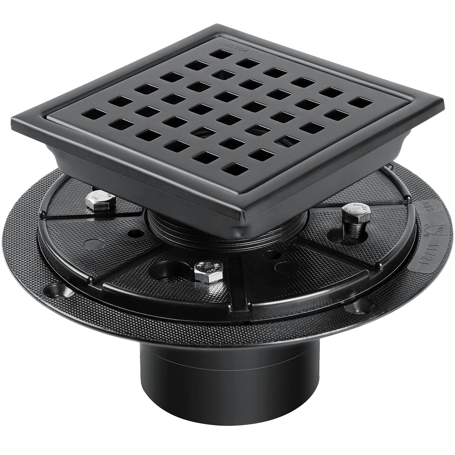 Buy Shower Drain, MIRAFIT 4 Inch Square Shower Drain with Flange, Black