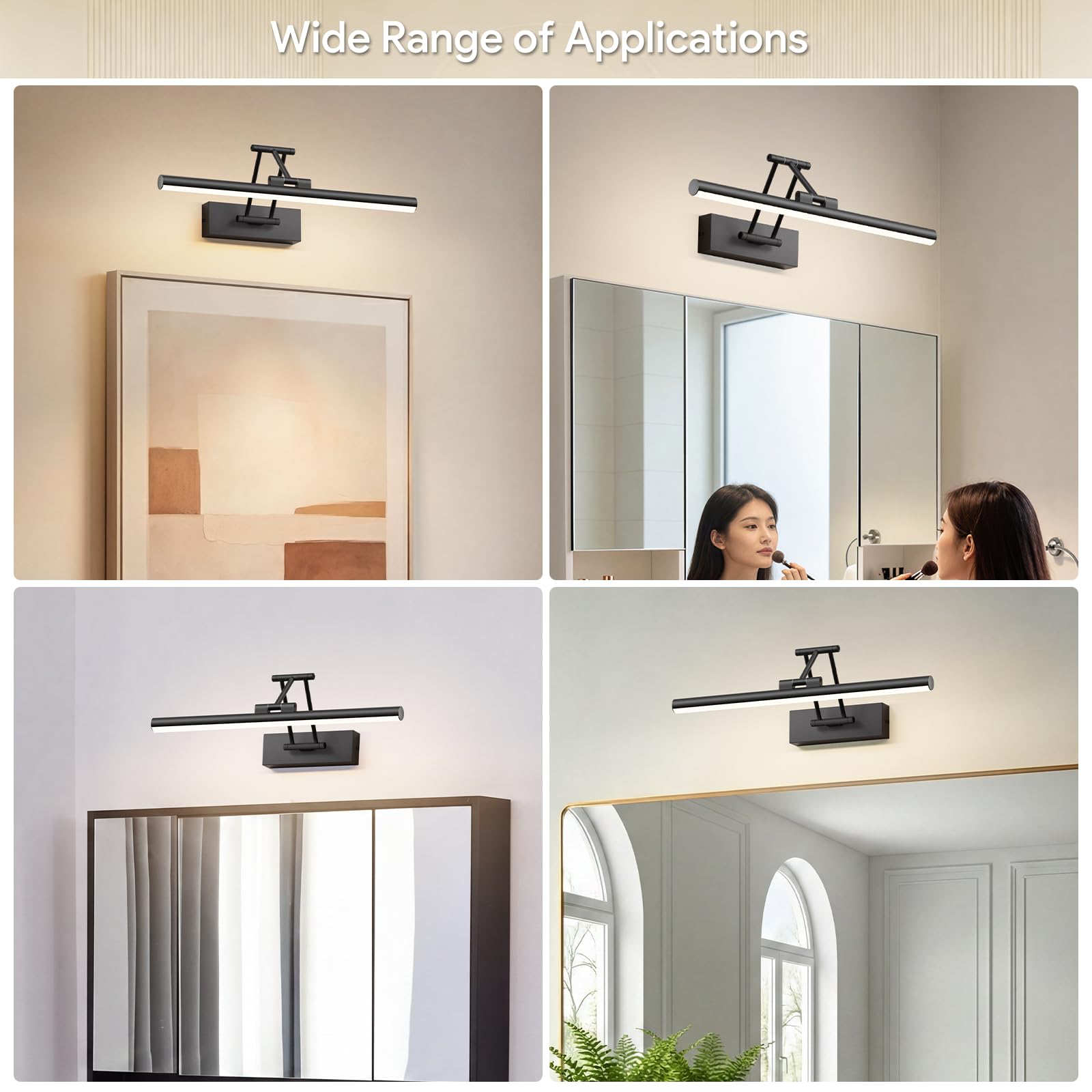 Klighten LED Spiegellampe Bad 40cm,Drehung Spiegellampen Spiegel für bad IP44, Spiegelleuchte Badezimmer 12W 970 LM,LED Badspiegelleuchten Badezimmerspiegel,Naturweiß 4000K,Schwarz