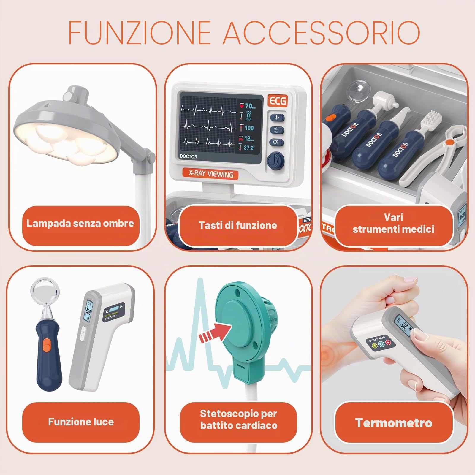RedCrab Kit Dottore Bambini, 30 Giocattolo Medico Accessori con Stetoscopio, Termometro e Siringa, Giochi di Ruolo Regalo Giocattolo Educativo per Bambini 3+ Anni