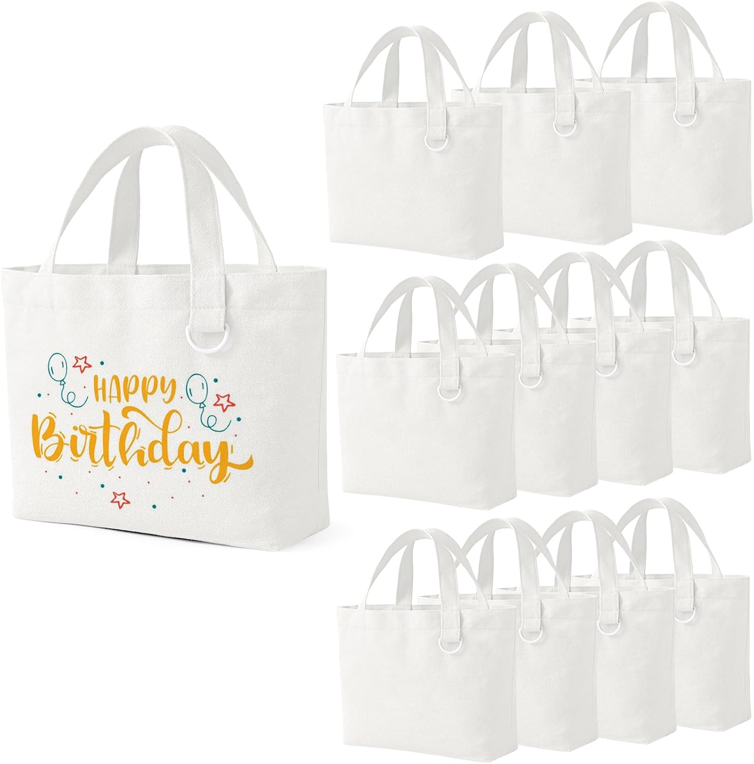 12 Pack Small Canvas Tote Bags, Mini Tote Bags Bulk for Women, DIY Blank Reusable Cute Sublimation Tote Bag White