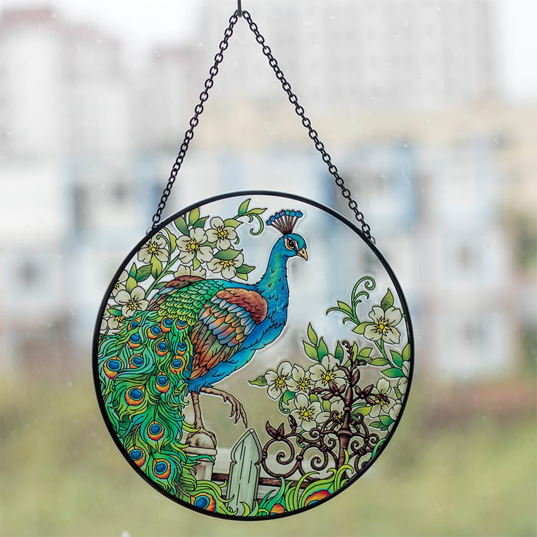 Peacock Stained Glass Suncatcher Window Wall Hanging Decor Ornament 16.5 * 16.5cm - Image 3