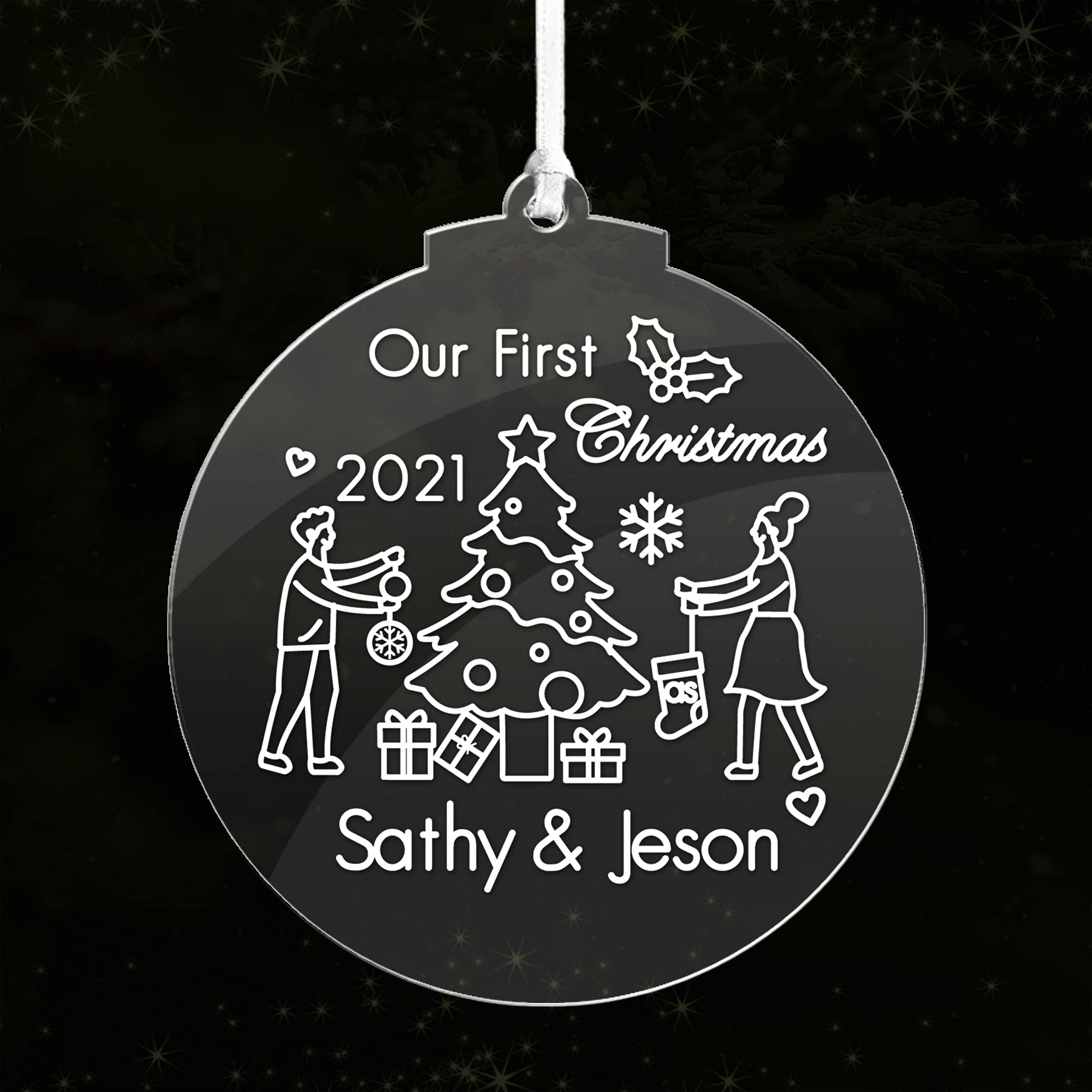 Personalised Acrylic Christmas Baubles Custom Xmas Tree Decorations First Christmas Ornaments Keepsake Gift for Lover Couples Mr Mrs Her Him Girls Family Home 2025 Any Name (Round 1)