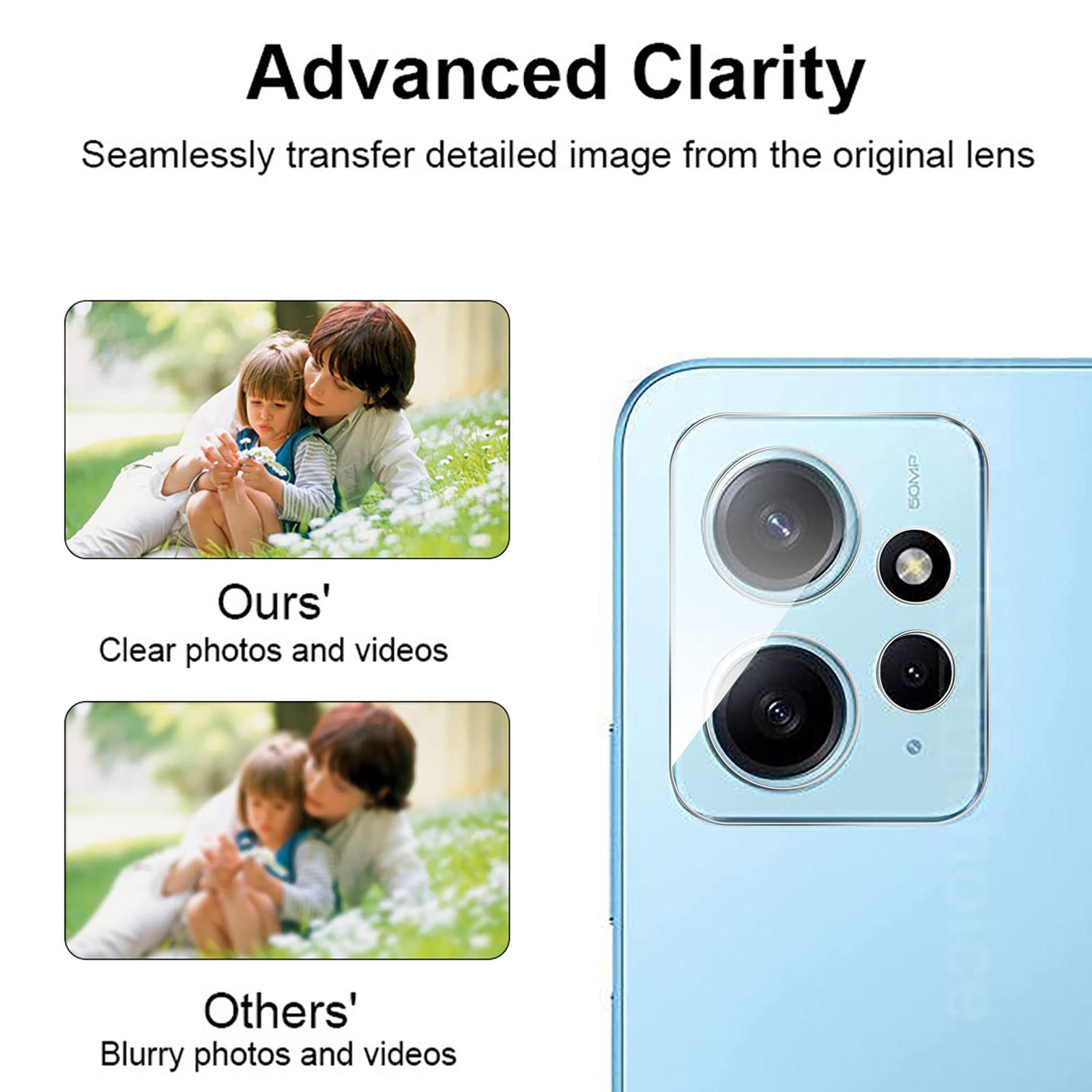 GIOPUEY Pellicola Fotocamera In Vetro Temperato 3D – Compatibile Con Xiaomi Redmi Note 12 4G – 3 Pezzi, Altamente Trasparente