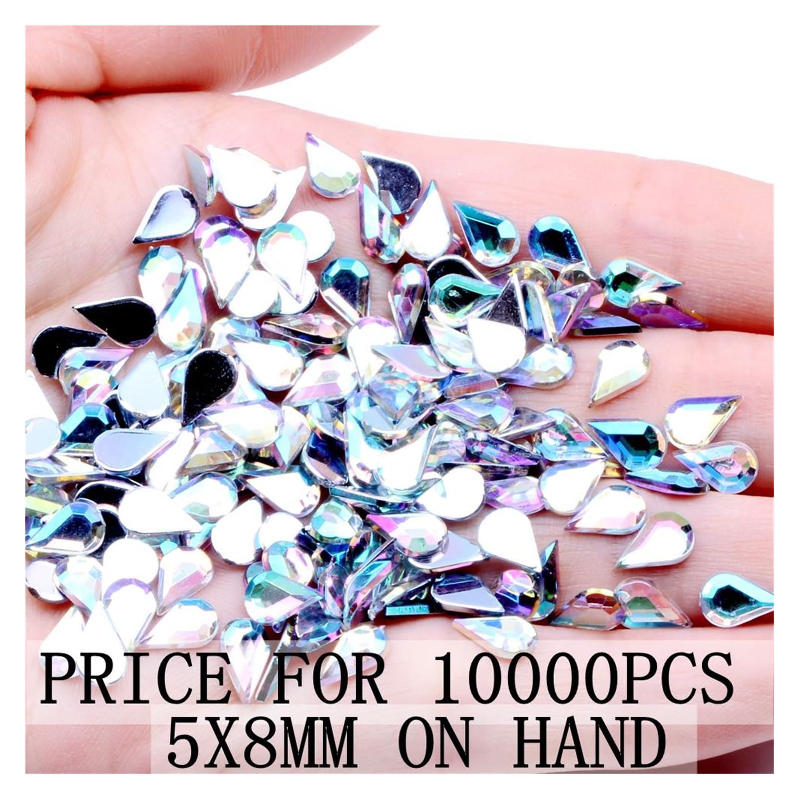 10000 STÜCKE Big Pack Acryl Strass Träne Flatback Kristall AB Flache Rückseite Nagel Strass 3D Nail Art Dekorationen DIY Werkzeug wanglan(Color:5x8mm 10000pcs)